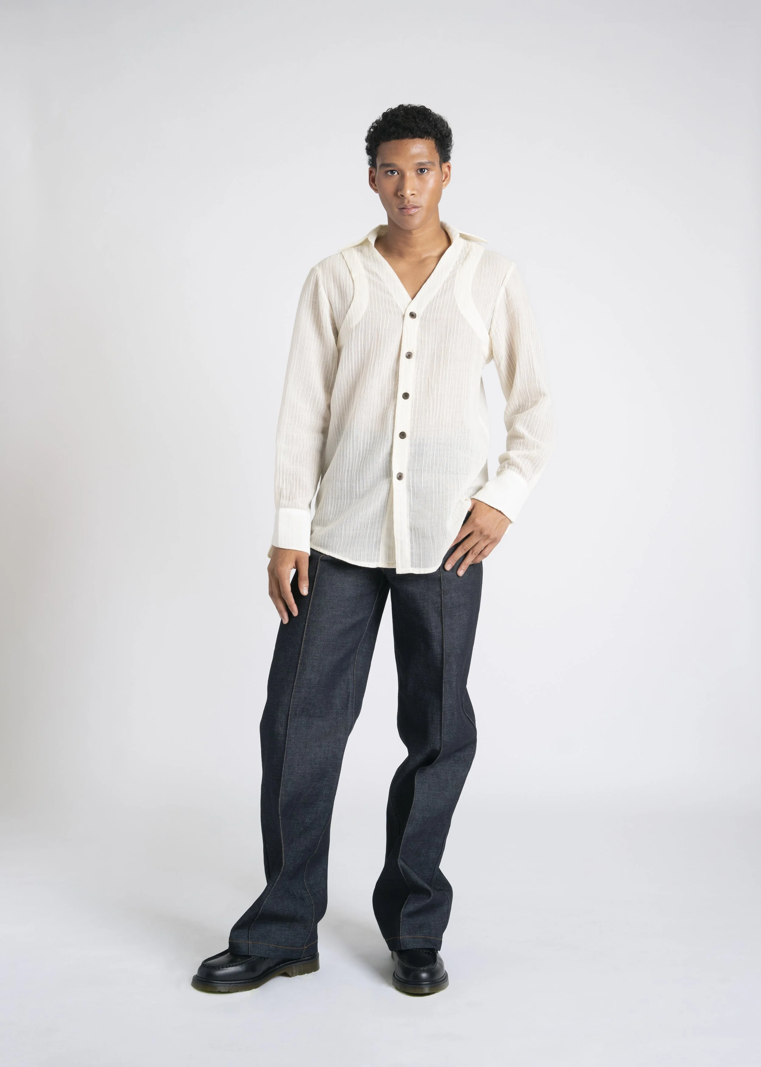 Semi-Sheer Singlet Shirt Cream