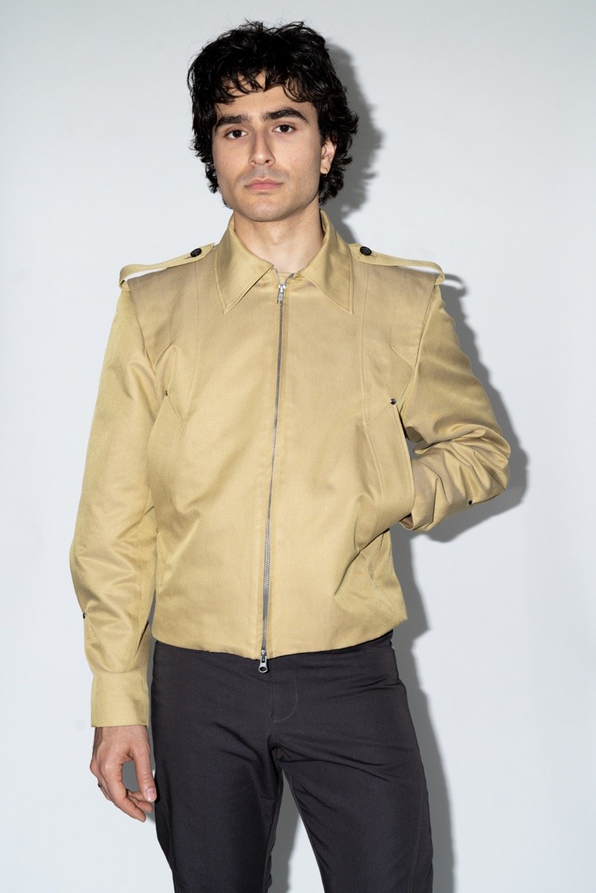 Epaulet Zip Blouson in Sand