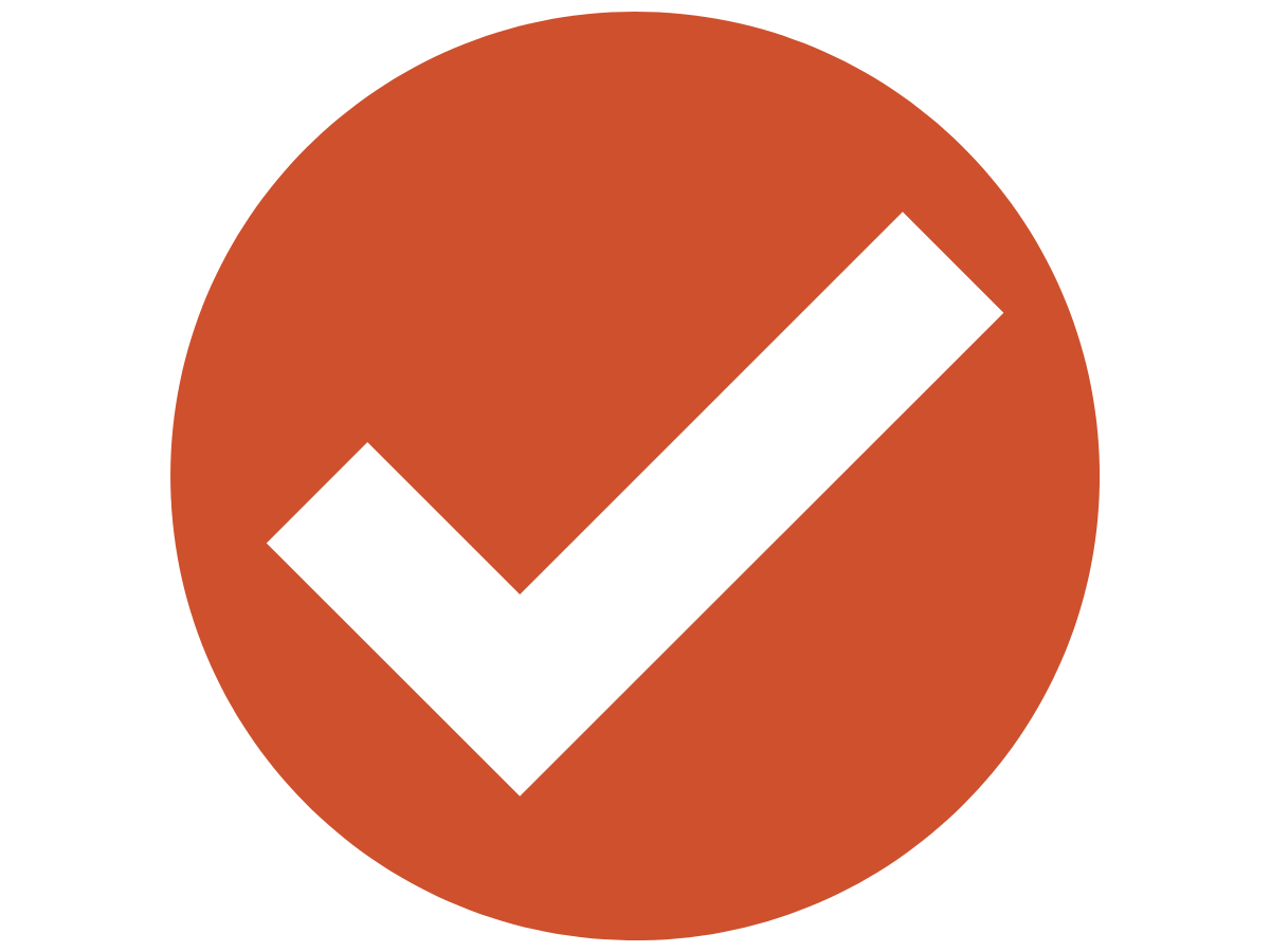 White check mark inside an orange circle, symbolizing approval or completion.