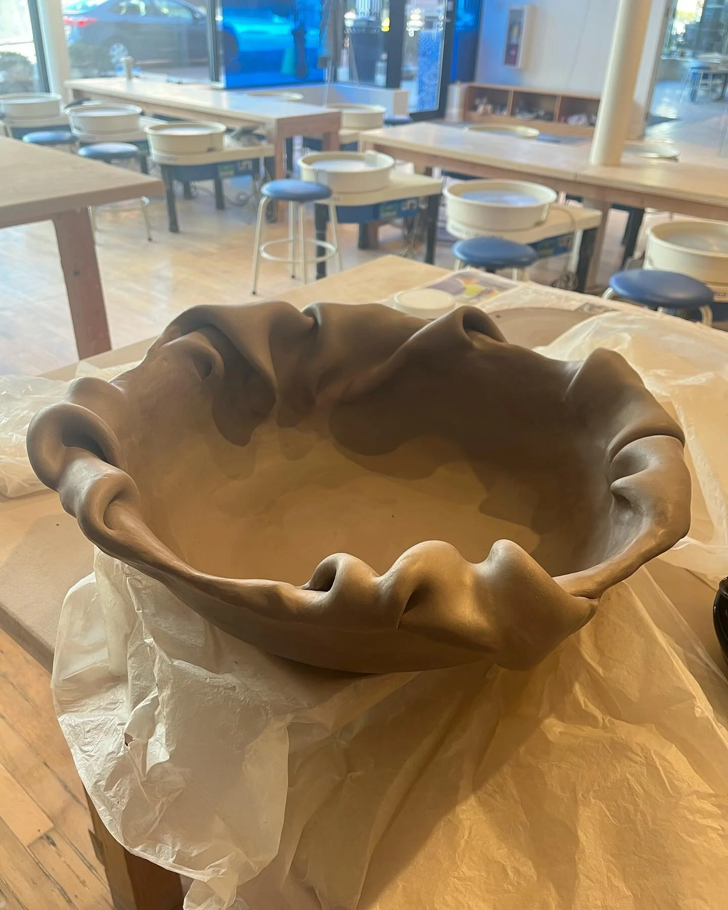 This work has both wheel thrown and hand building techniques. It&rsquo;s quite large but after bisque and glaze it will be considerably smaller. Curious what direction I should take the glaze- haven&rsquo;t decided yet

#ceramicobjects #abstract #abs
