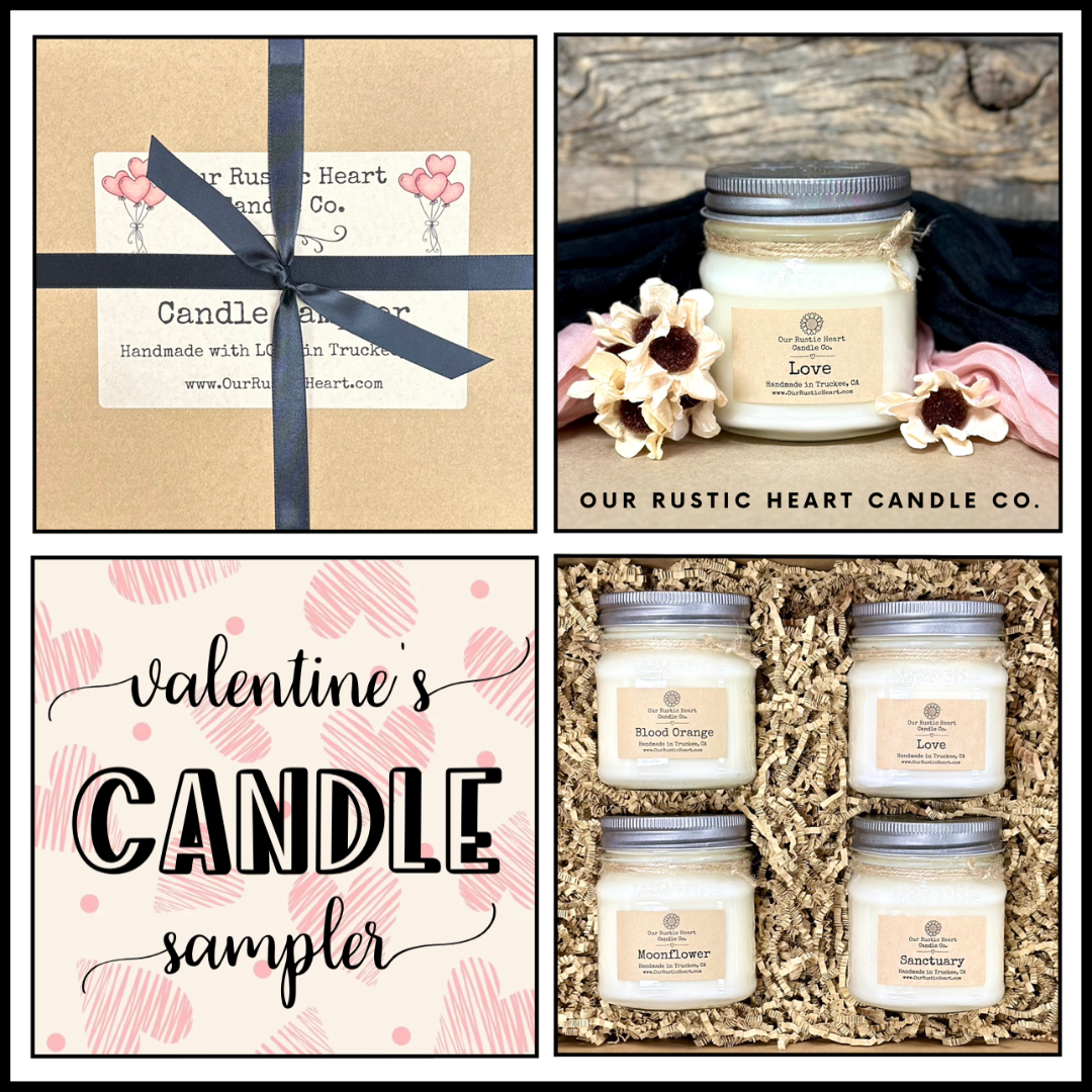 handmade candle gifts, soy candle gifts, Lake Tahoe candle gifts, Valentine's Day candle gifts, handmade Valentine's day gifts, rustic eco friendly gifts