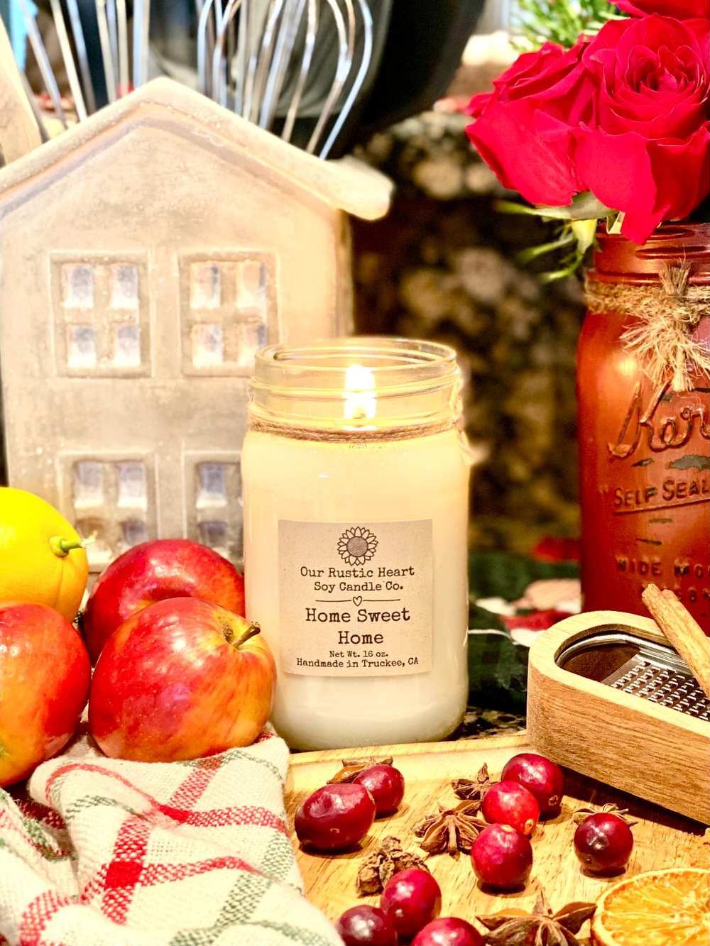 Apples & Maple Bourbon, Rustic Tin Soy Candle, Wood Wick