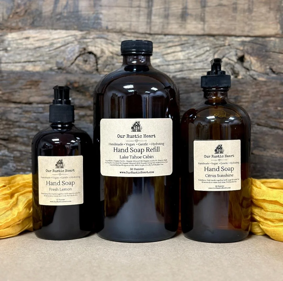 organic hand soap, nourishing hand soap, handcrafted hand soap, hand soap for sensitive skin, refillable hand soap, Lake Tahoe hand soap. hand soap gifts