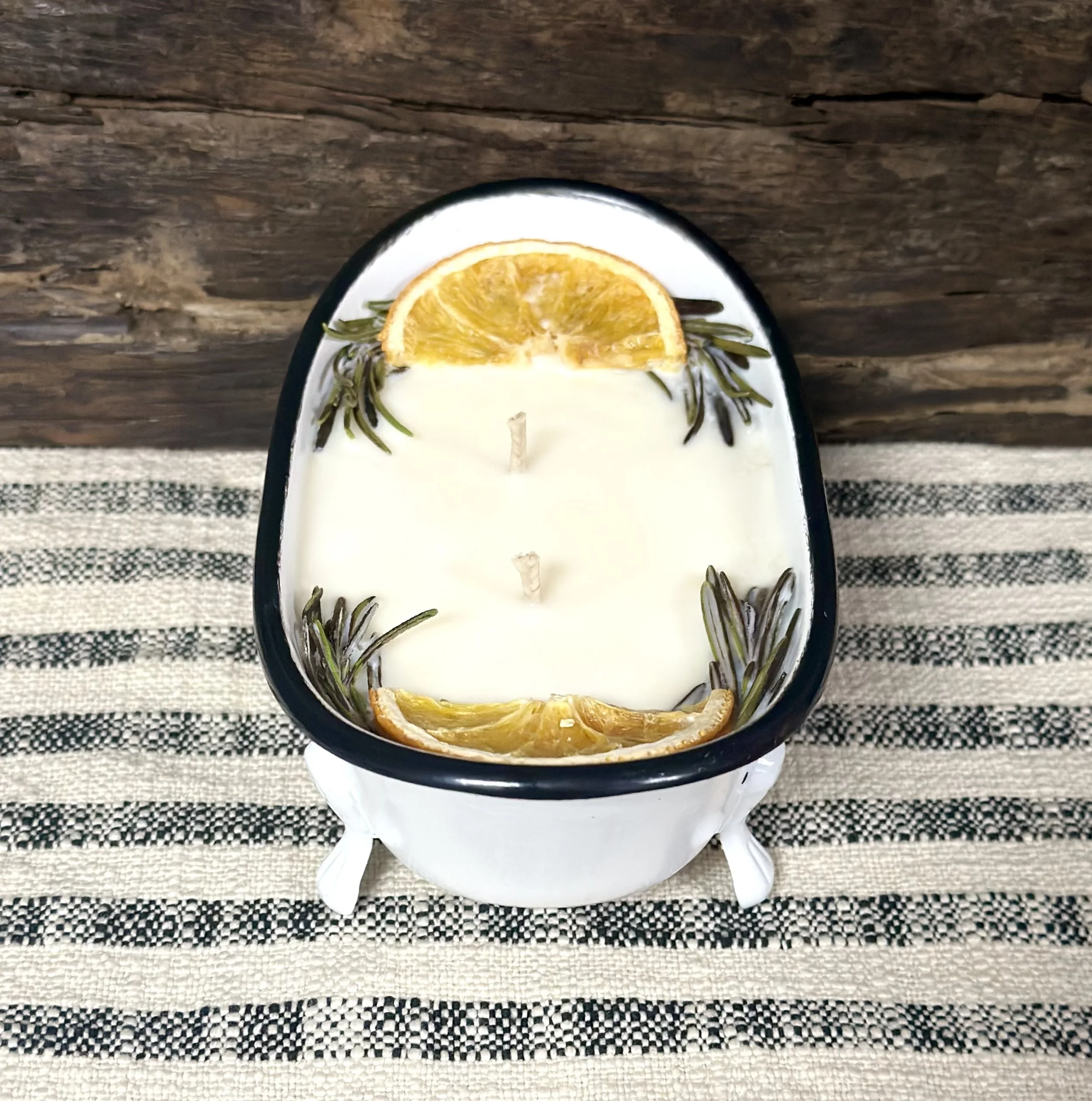 Vintage Bathtub Refillable Candles with Herb & Orange Candle Top