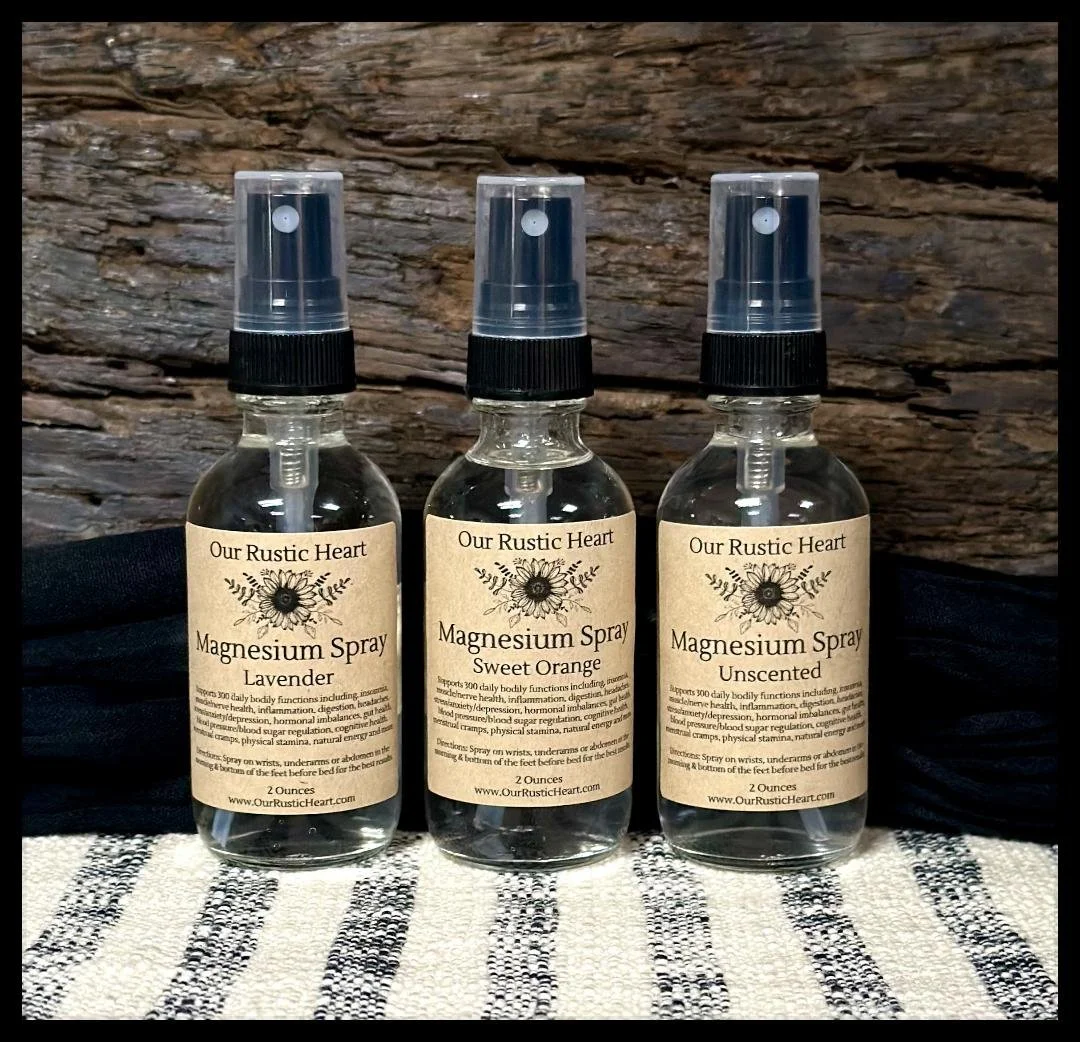 magnesium spray, magnesium wellness spray, transdermal magnesium, magnesium supplements, cramping spray, muscle soreness spray, Our Rustic Heart