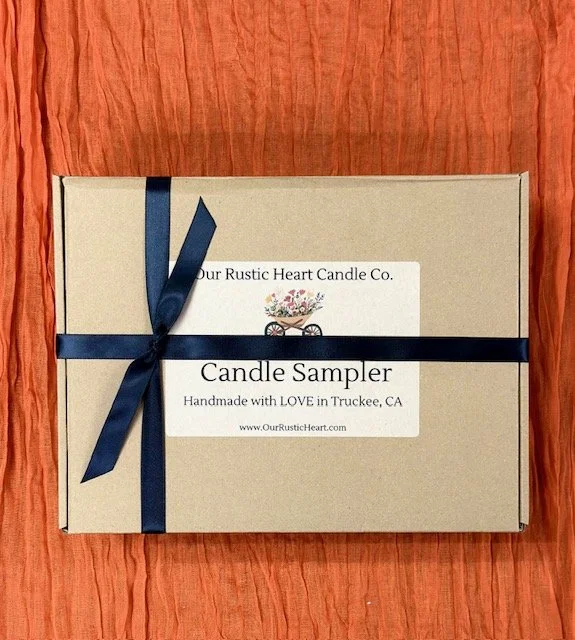 handmade candle samplers, rustic candle samplers, custom candle samplers, farmhouse candle samplers, eco friendly candle samplers, candle sampler gifts, Our Rustic Heart, mother's day gifts
