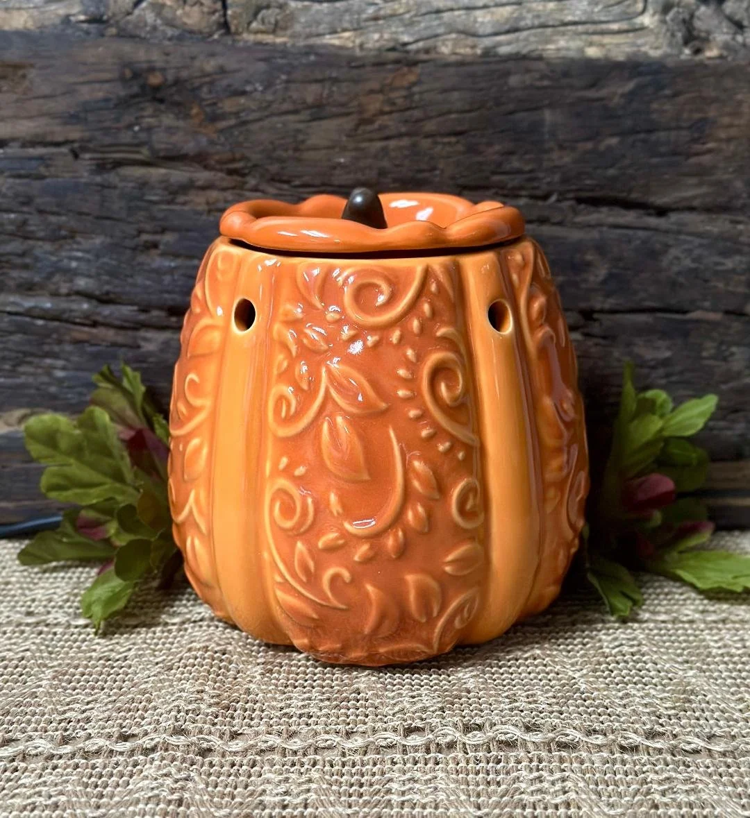 rustic pumpkin wax warmer, fall wax warmer, farmhouse pumpkin wax warmer, beautiful fall wax warmers