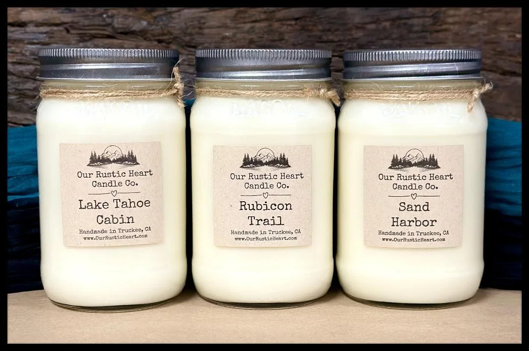 Lake Tahoe candles, best Lake Tahoe candles, Tahoe candles, eco friendly Lake Tahoe Candles, Refillable Lake Tahoe candles, Our Rustic Heart