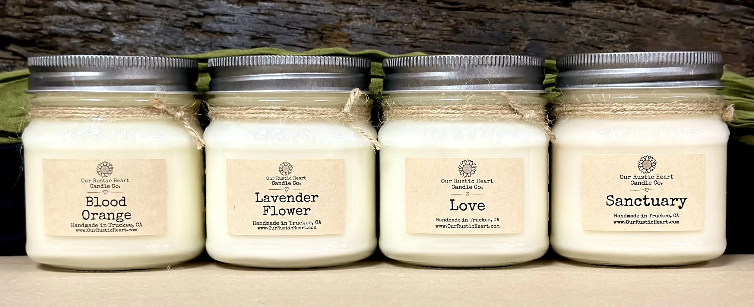 handmade candle samplers, rustic candle samplers, custom candle samplers, farmhouse candle samplers, eco friendly candle samplers, candle sampler gifts, Our Rustic Heart