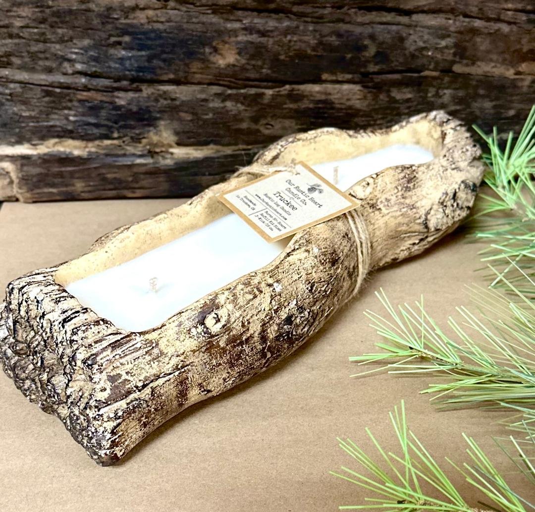 rustic, candles, rustic log candles, best rustic candles, refillable candles, handmade, best custom candles, Lake Tahoe candles, Our Rustic Heart
