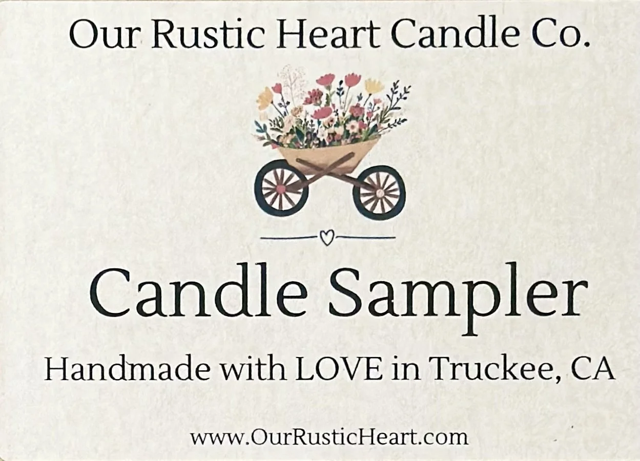 handmade candle samplers, rustic candle samplers, custom candle samplers, farmhouse candle samplers, eco friendly candle samplers, candle sampler gifts, Our Rustic Heart, mother's day gifts