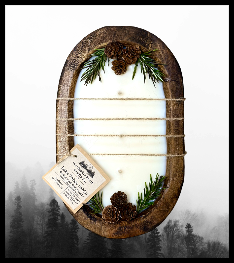 rustic wood candles, custom wood candles, eco friendly refillable candles, Lake Tahoe candles, rustic custom candles, long lasting candles, Our Rustic Heart, Lake Tahoe, Truckee