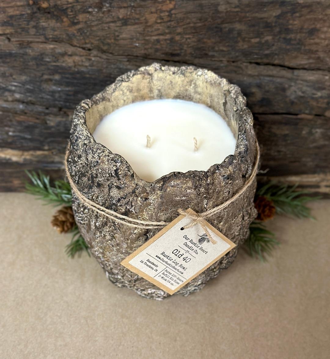 log candles, rustic log candles, cabin candles, refillable candles, Lake Tahoe candles