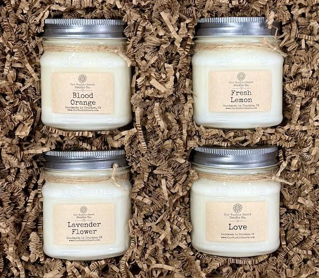 handmade candle samplers, rustic candle samplers, custom candle samplers, farmhouse candle samplers, eco friendly candle samplers, candle sampler gifts, Our Rustic Heart, mother's day gifts