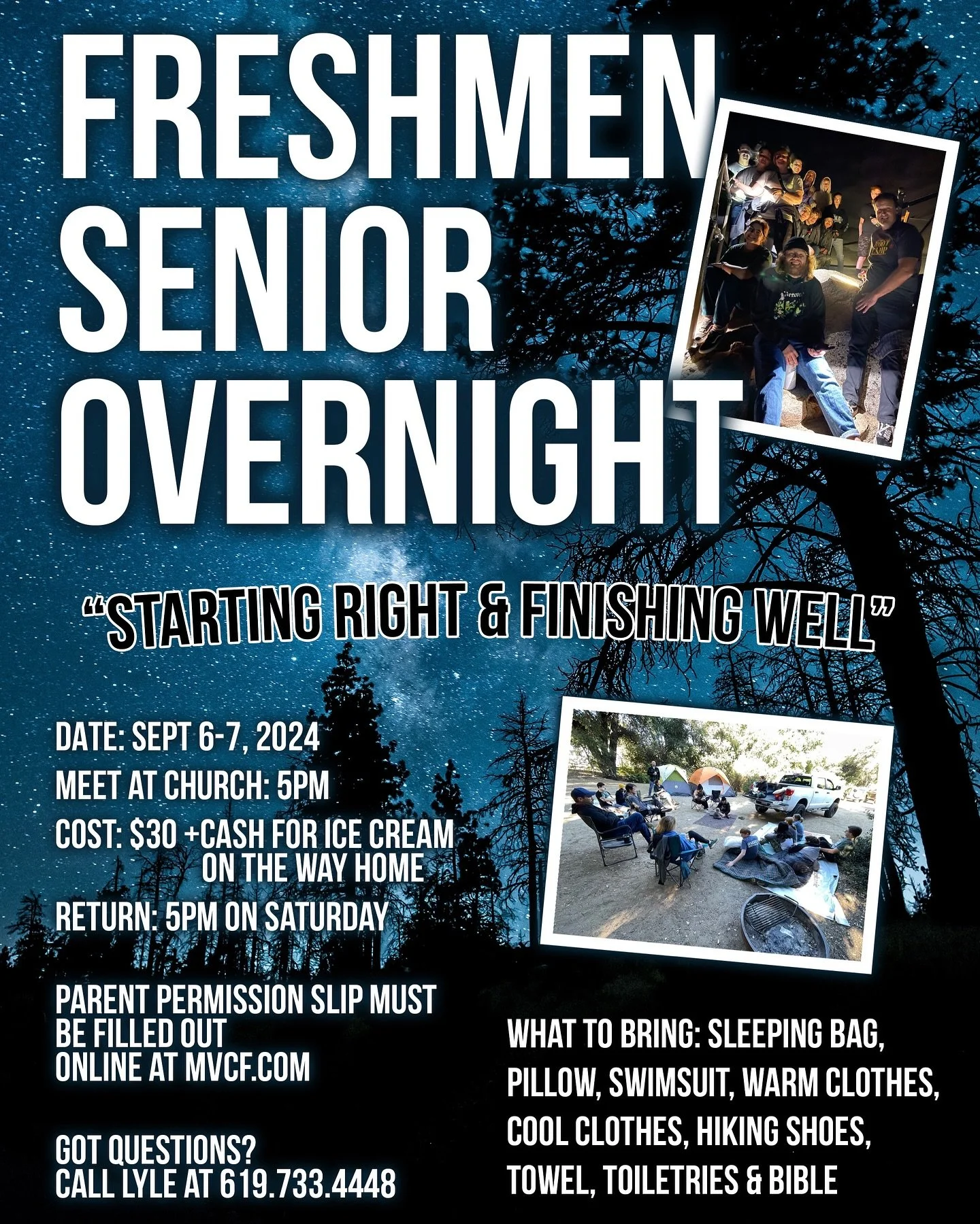 Hey Freshman &amp; Seniors, it&rsquo;s almost that time!!! Save the dates and make plans to join us Sept 6-7 🏕️🌠