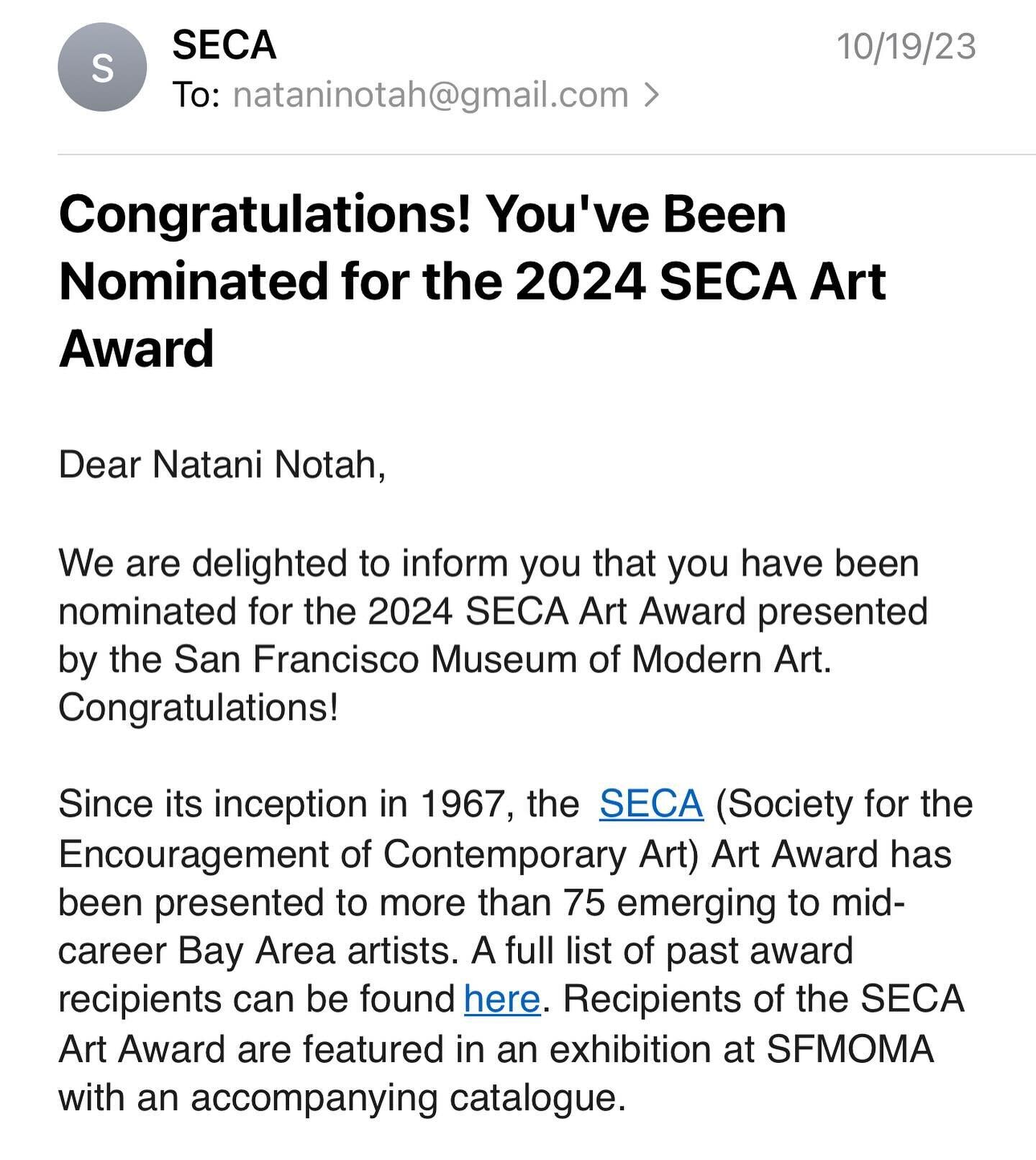 Although I can&rsquo;t apply this year because I&rsquo;m not based in the Bay Area right now, I still wanted to acknowledge this nomination as a win. ✨

I learned, lived, worked, and taught in the Bay Area as a grad student turned practicing artist a