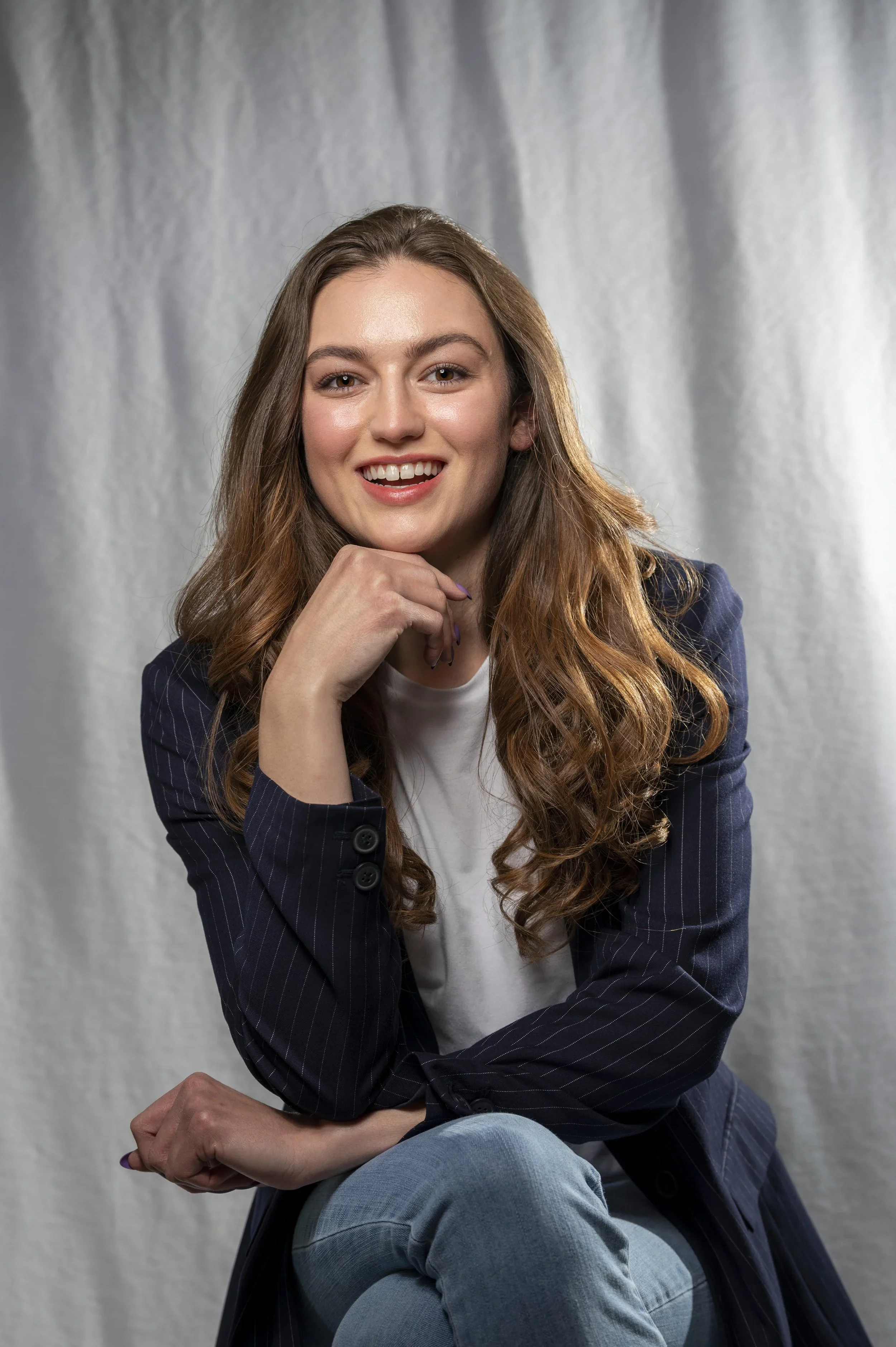 A woman wearing a blazer