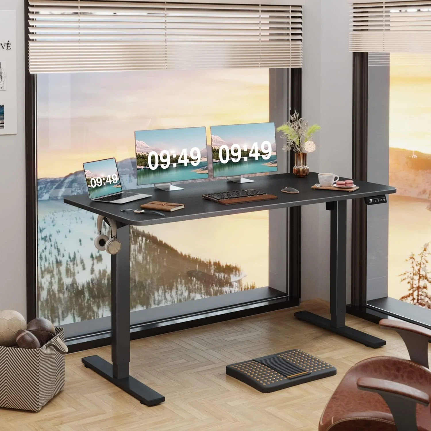 Furmax Electric Height Adjustable Standing Desk Large 55 x 24 Inches Sit Stand Up Desk Home Office Computer Desk Memory Preset with T-Shaped Metal Bracket, Black. Buy it on Amazon right now!