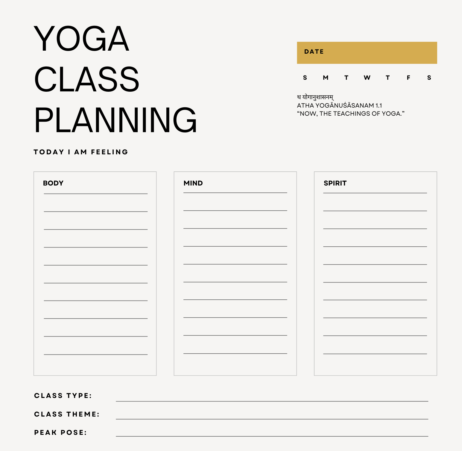 Mini Yoga Class Sequencing Planner
