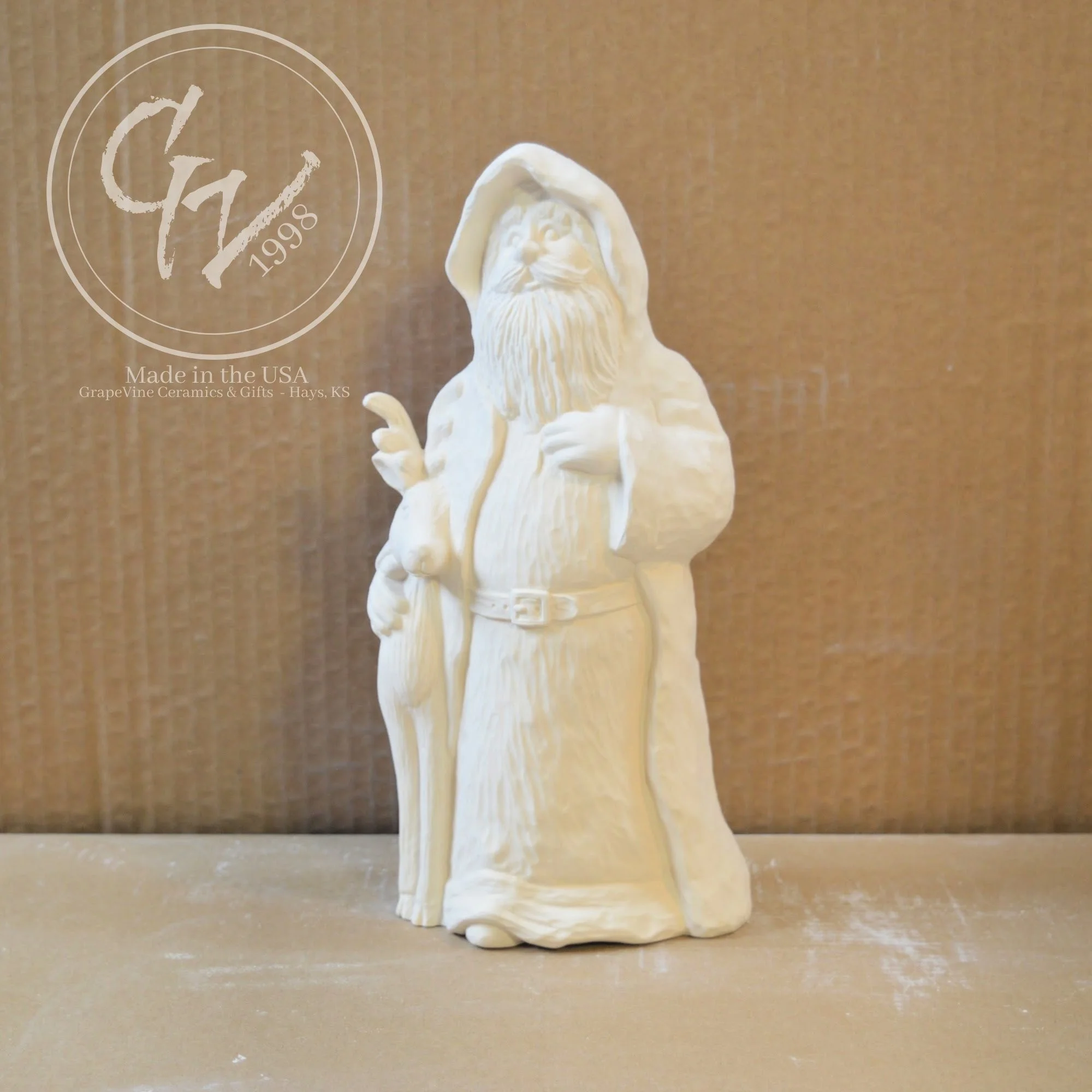 GrapeVine Ceramics-Carved Antique Santa w Deer-Gare 2419.1.jpg