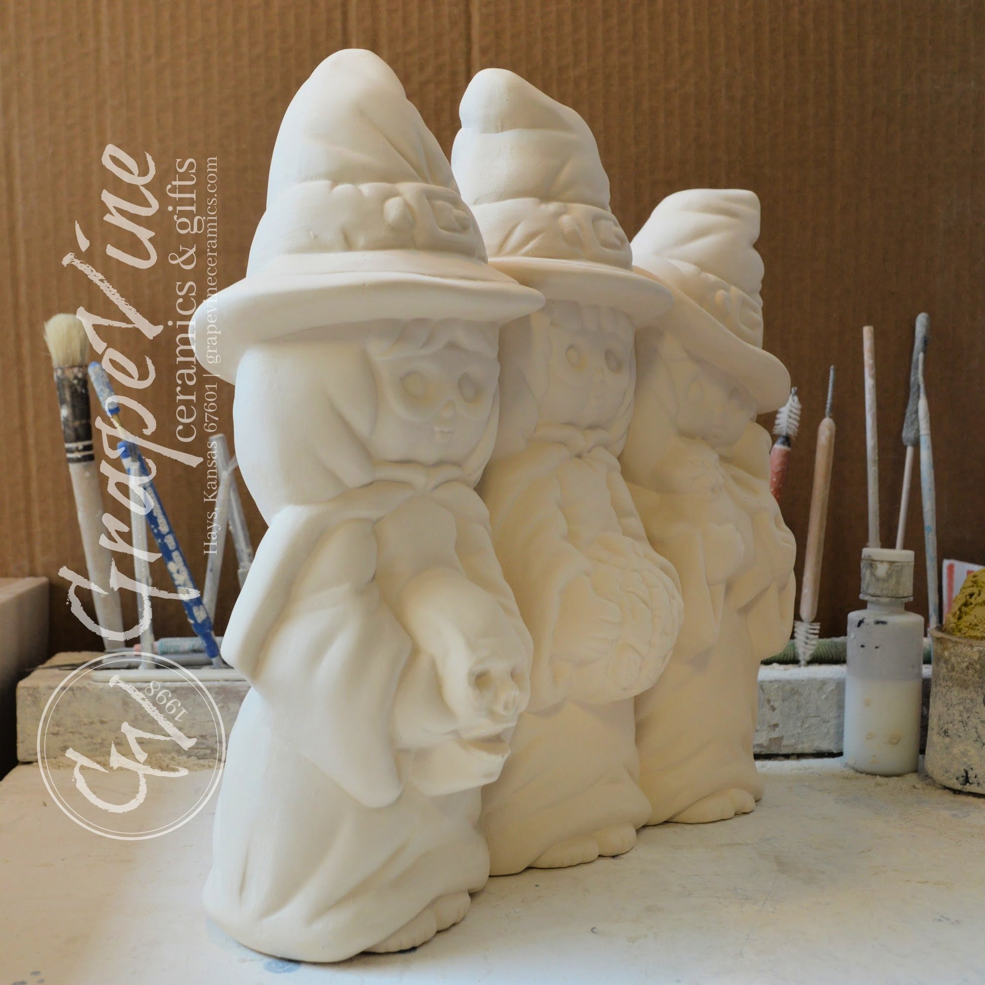 Side view of Window Witches earthenware bisque
