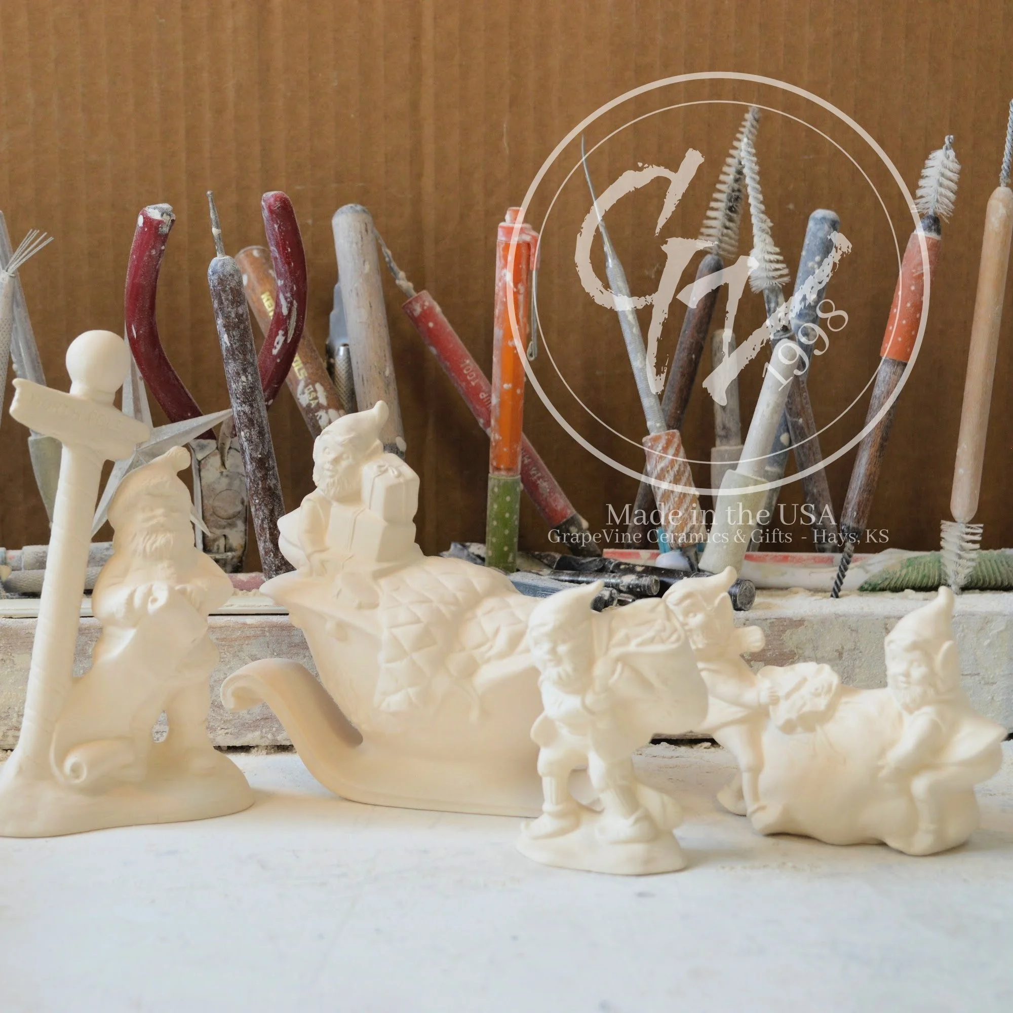 Unpainted Christmas bisque figurines for DIY décor