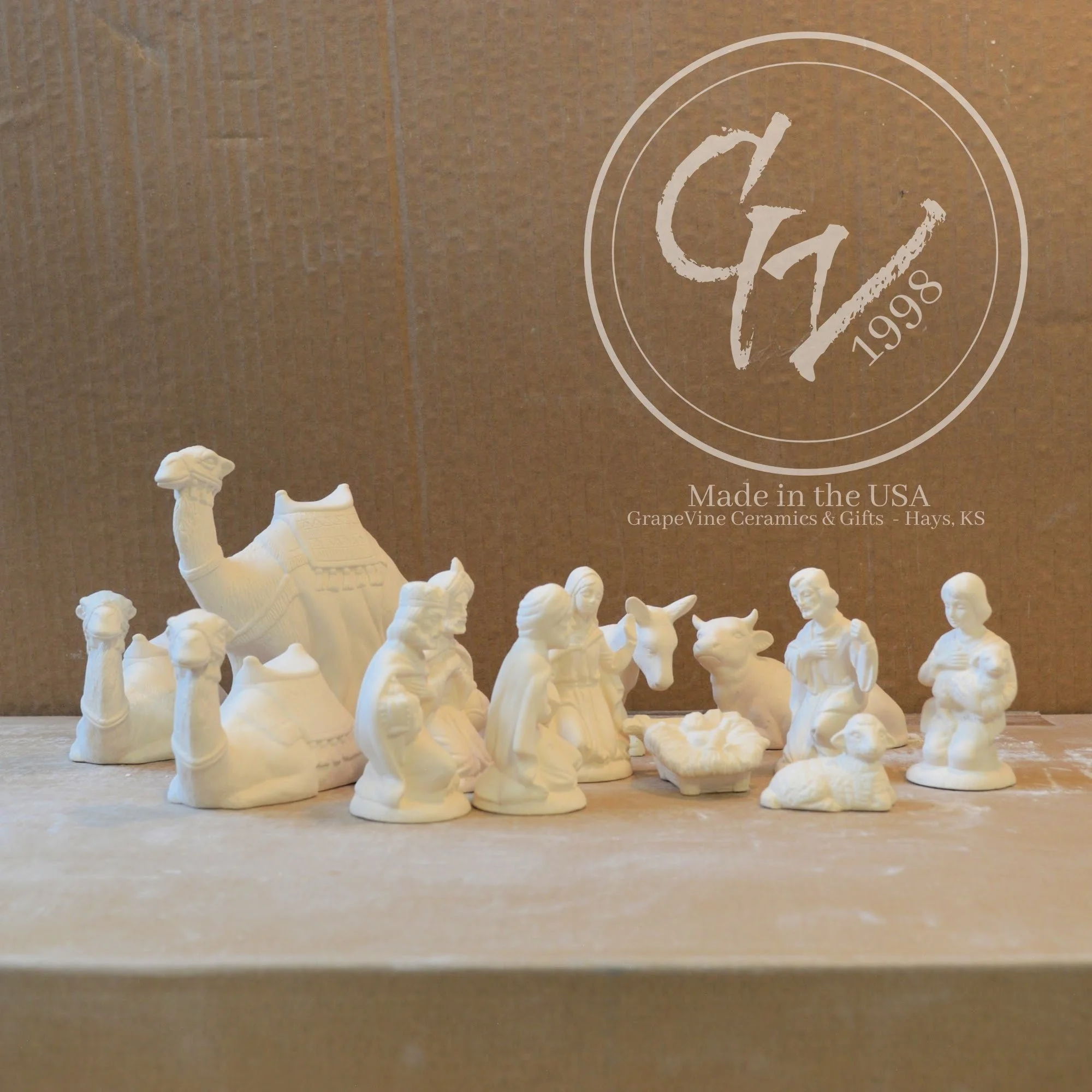 13 piece nativity set ready-to-paint ceramic bisque