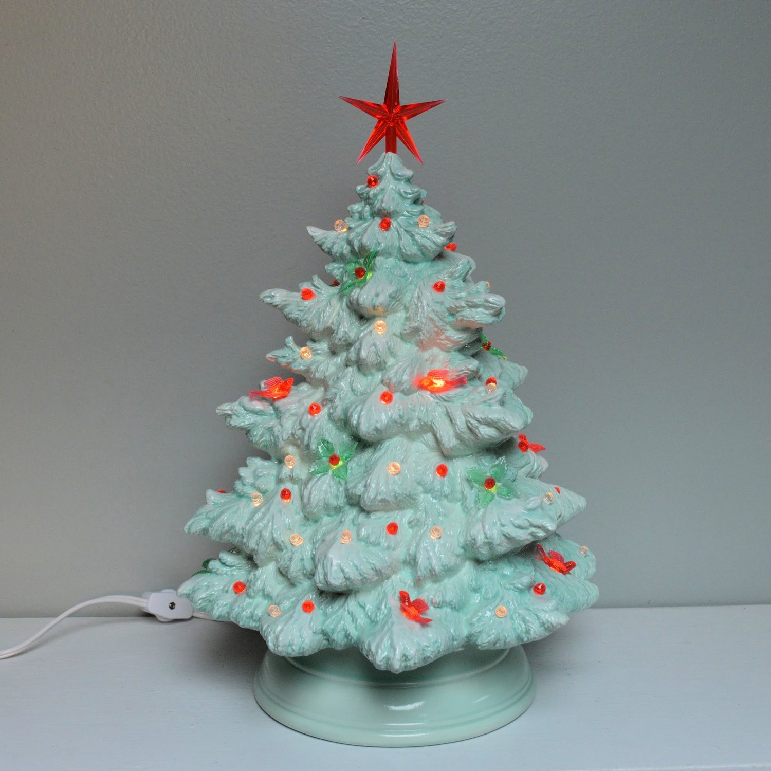 Ceramic Jade Green with Red Fraser Fir Christmas Tree — GrapeVine