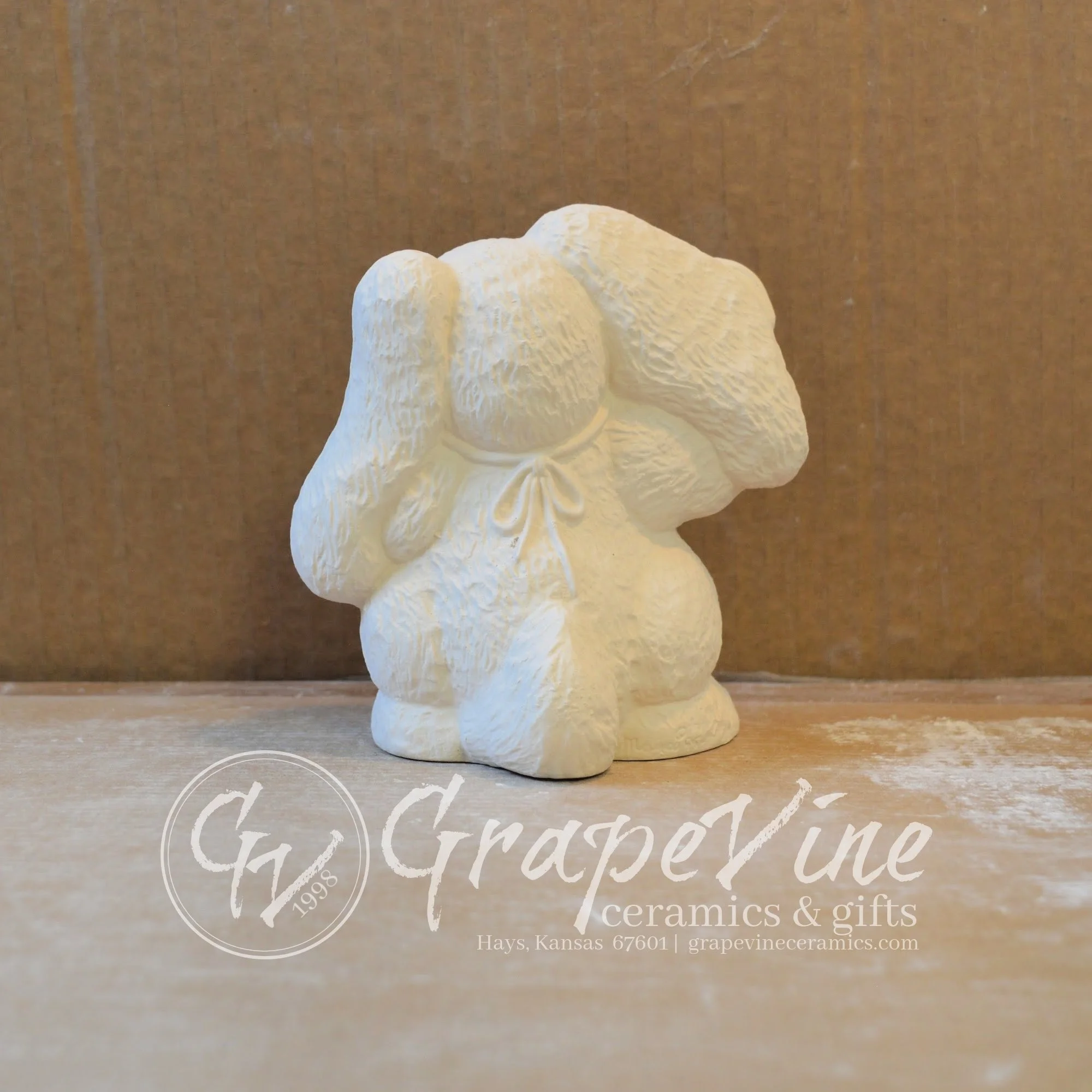 Back view of Mayco M-1058 Jelly Bean Bunny ceramic bisque