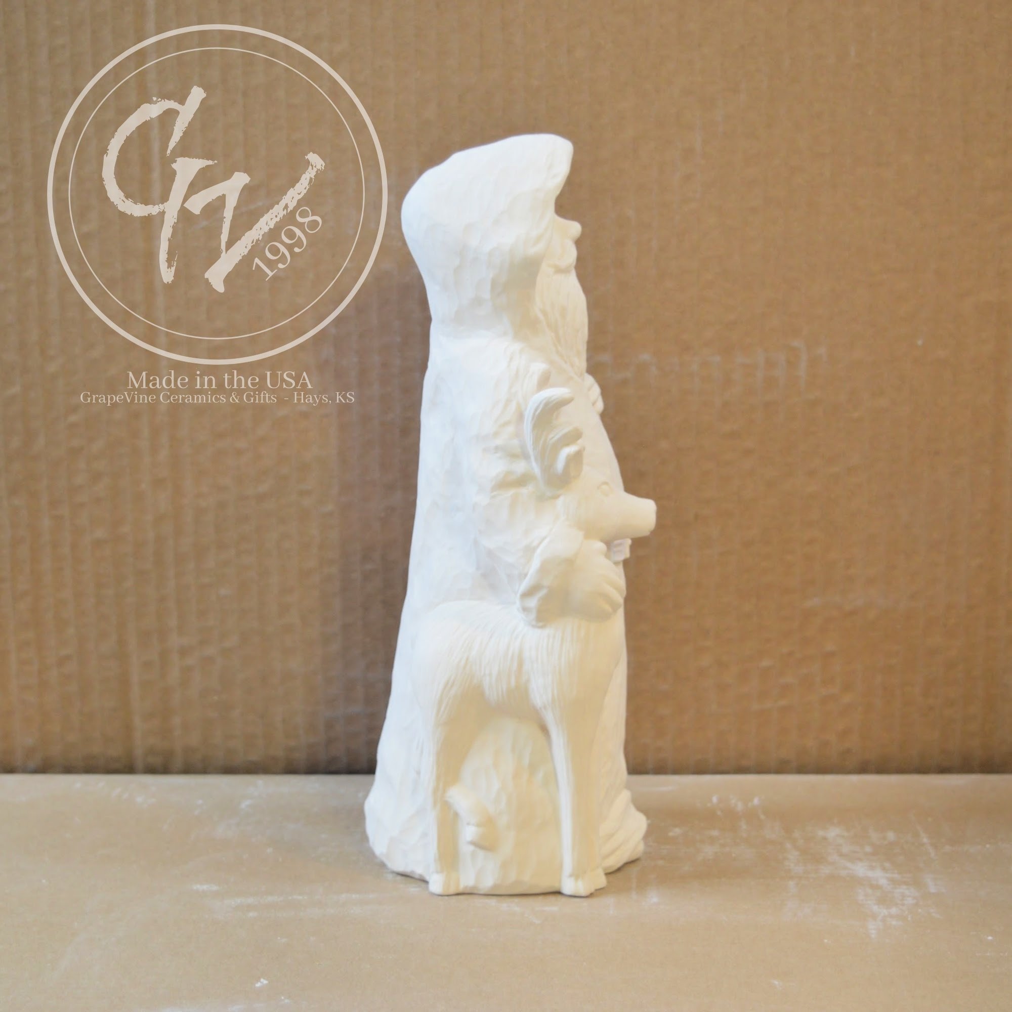 GrapeVine Ceramics-Carved Antique Santa w Deer-Gare 2419.6.jpg