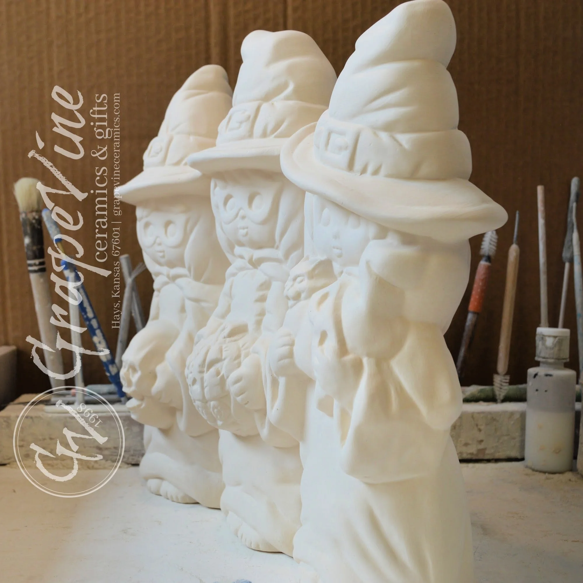 Side view of Window Witches earthenware bisque