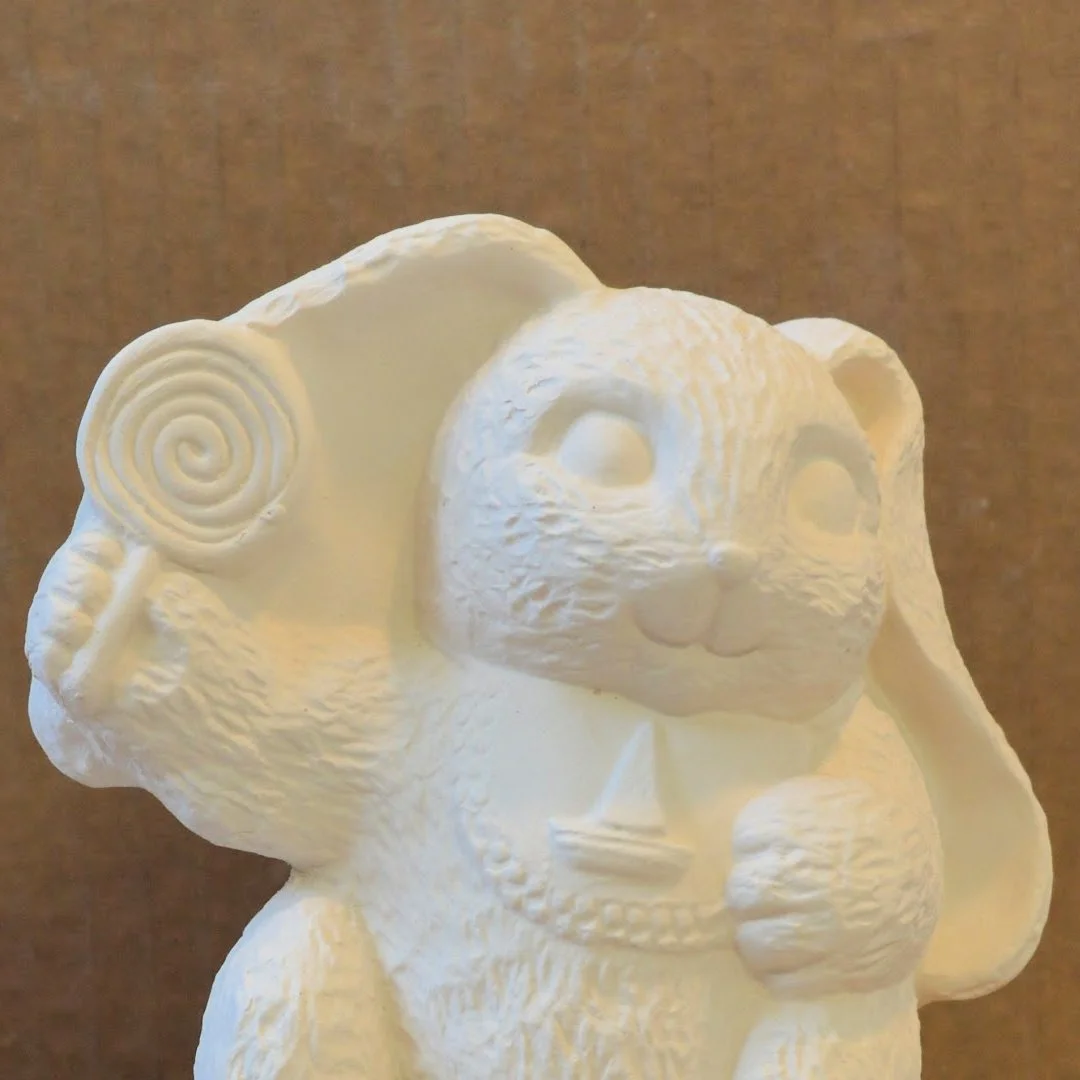 Close-up detail of Jelly Bean Bunny ceramic bisque craftsmanship