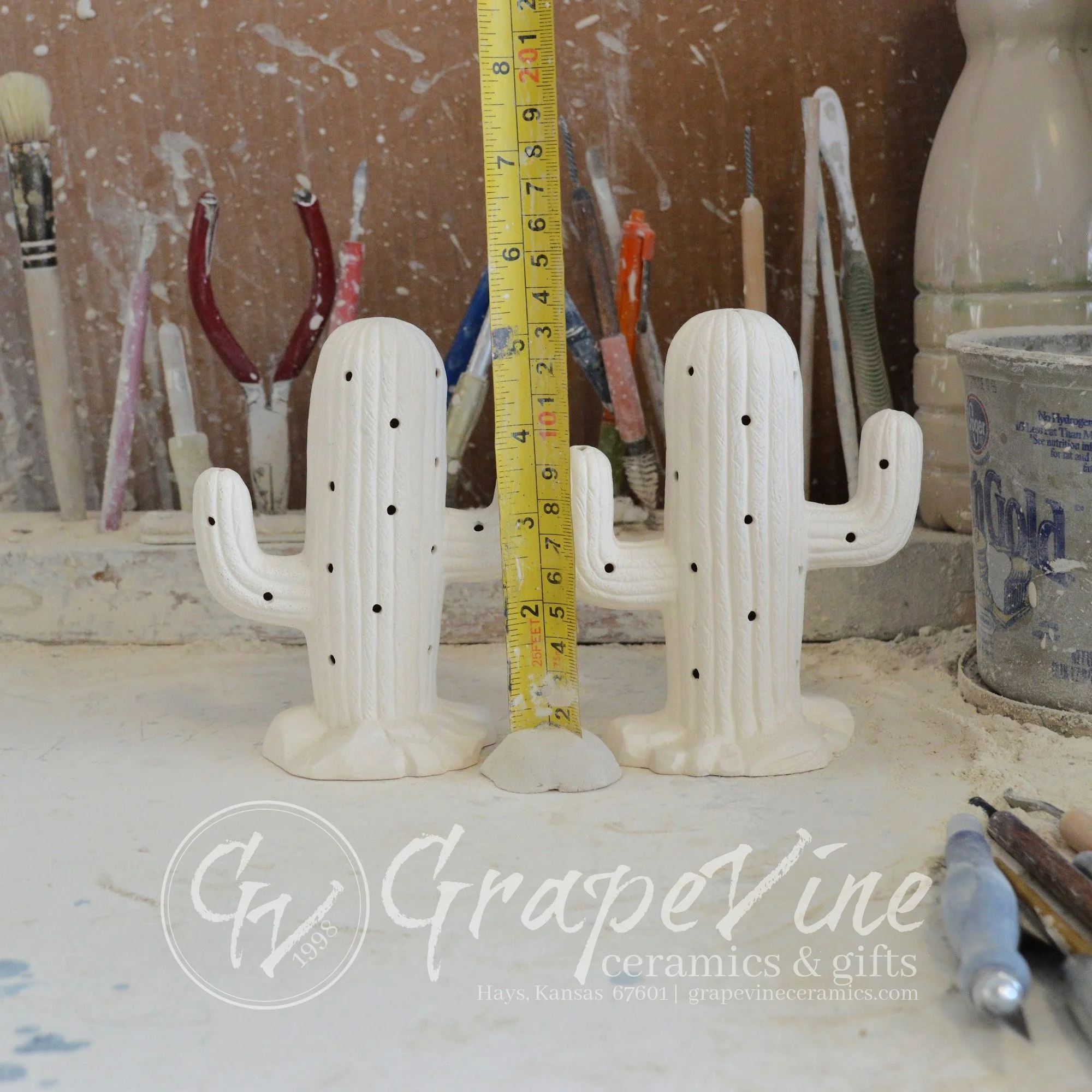 Two unpainted ceramic cacti shown together, illustrating the high-quality professional cleaning and smooth surface.