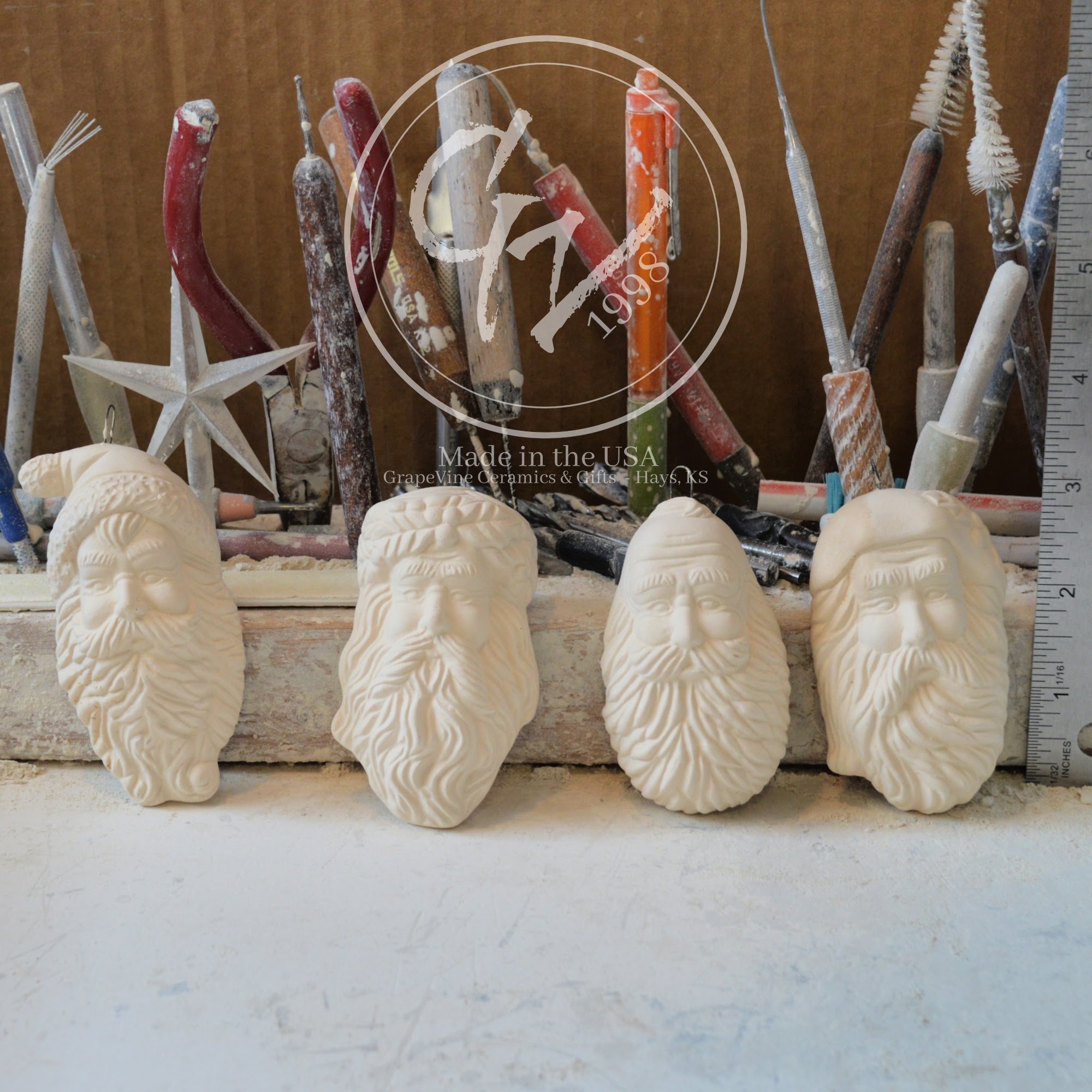 GrapeVine Ceramics-Santa Head Ornaments-Rocking Horse 1170.1.jpg