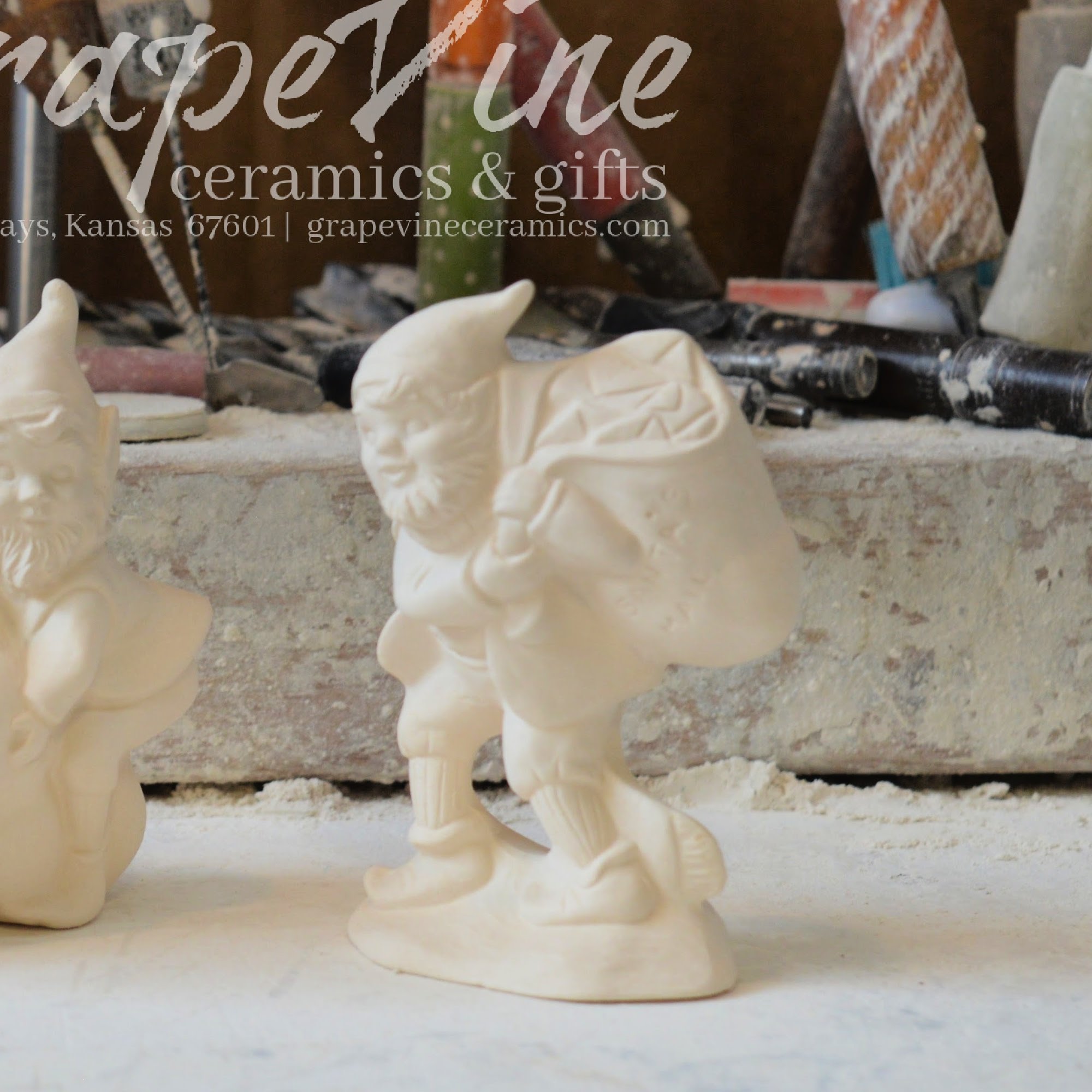 Close up 2.75-inch elves with toy bag – unpainted ceramic bisque figurines