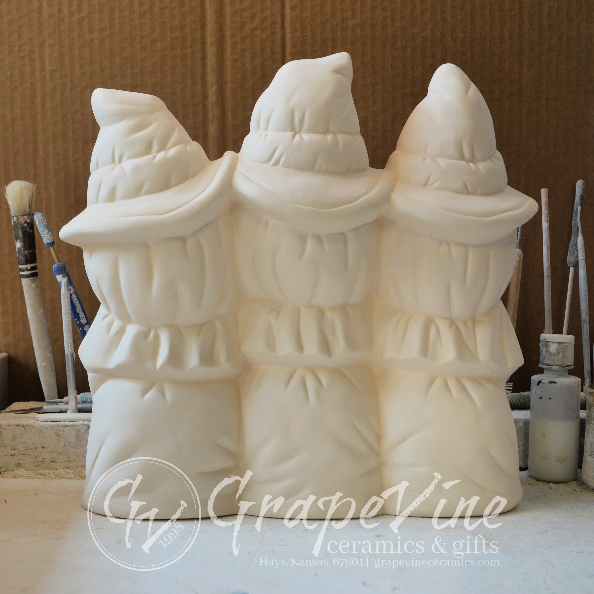 Rear view of Window Witches earthenware bisque