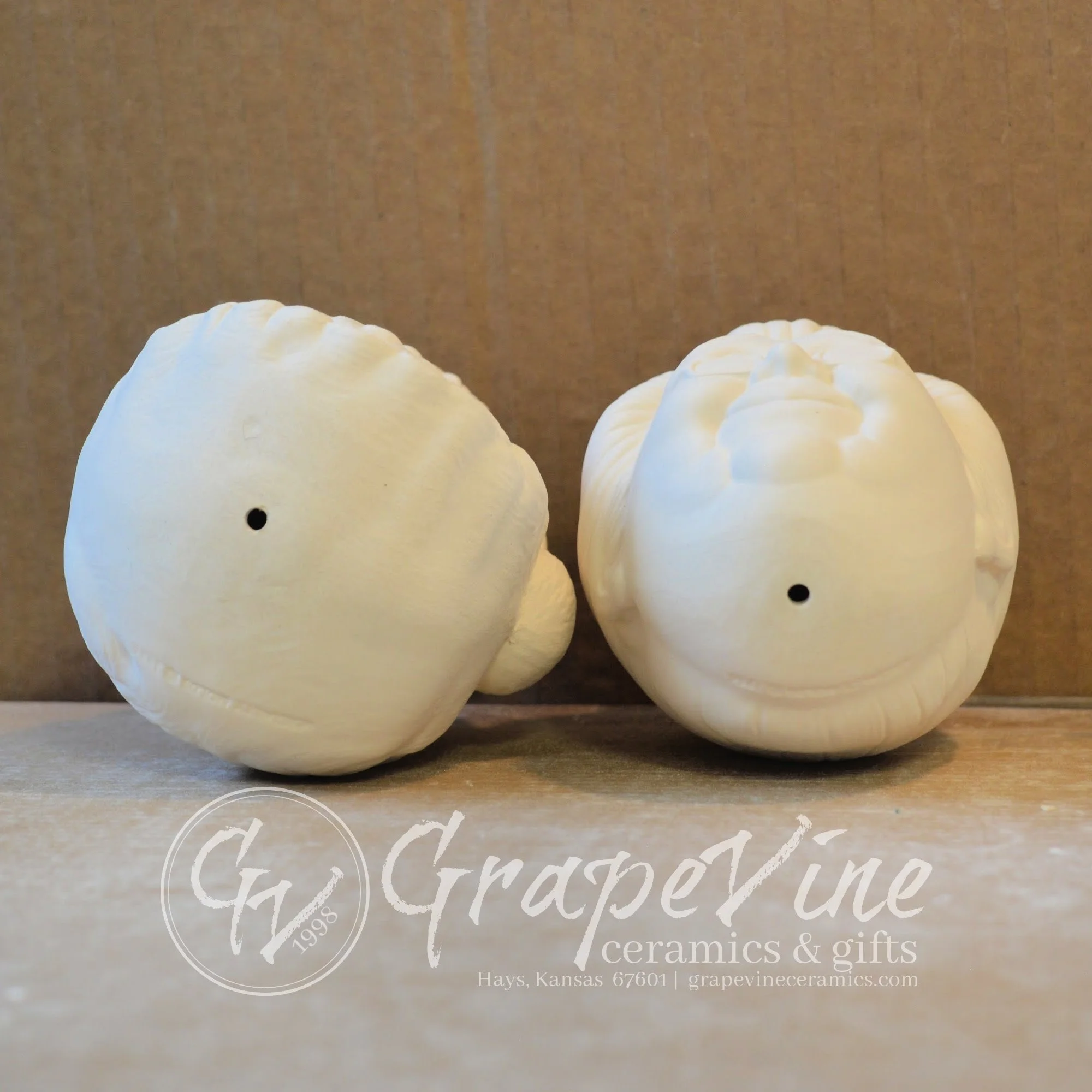 Bottom view Mr and Mrs Claus ready-to-paint ceramic bisque ornaments