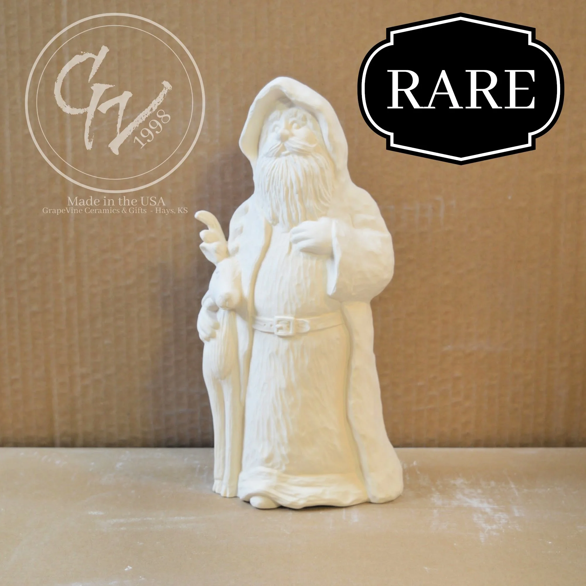 GrapeVine Ceramics-Carved Antique Santa w Deer-Gare 2419.2.jpg