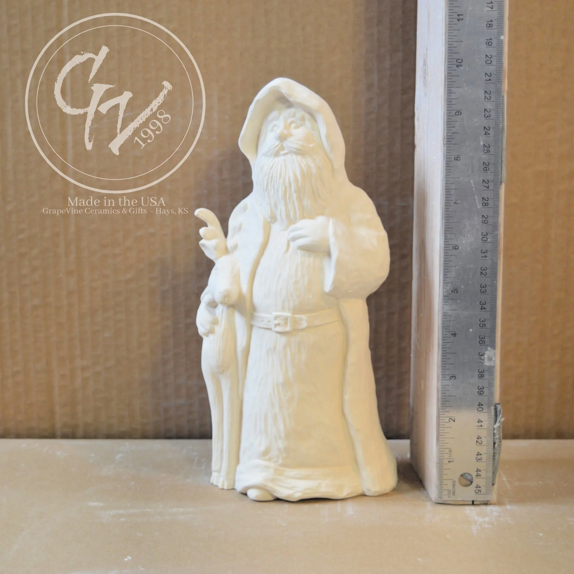 GrapeVine Ceramics-Carved Antique Santa w Deer-Gare 2419.0.jpg