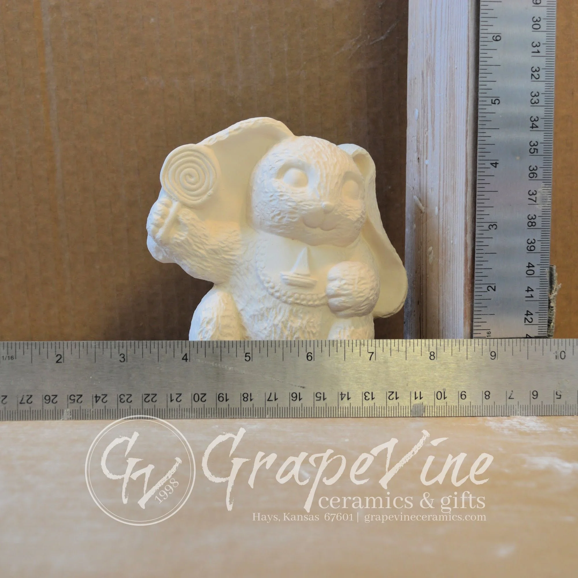 Jelly Bean Bunny ceramic bisque measuring approximately 4.5 inches tall