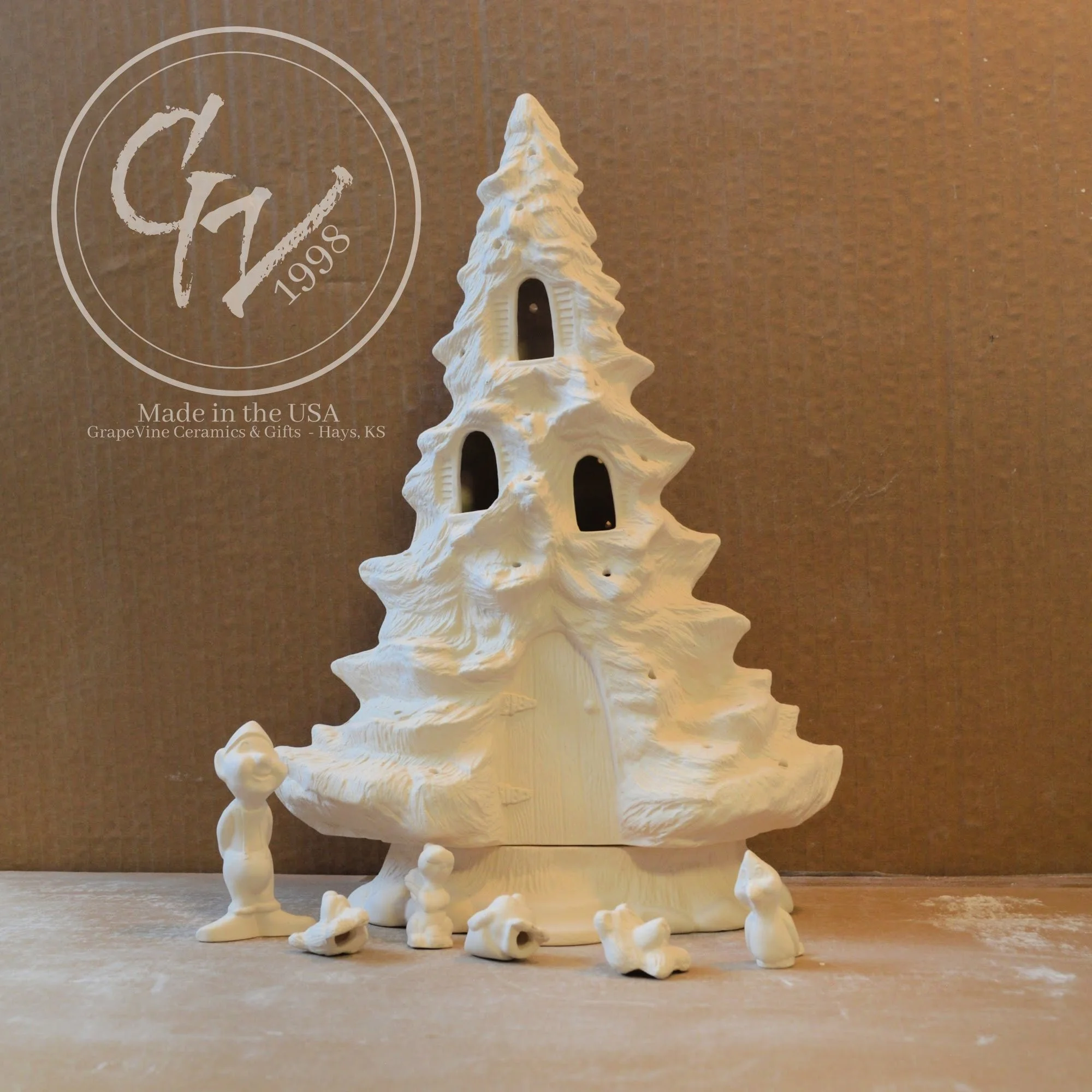 GrapeVine Ceramics-Christmas Tree House-Doc Holliday DH914-915.02.jpg