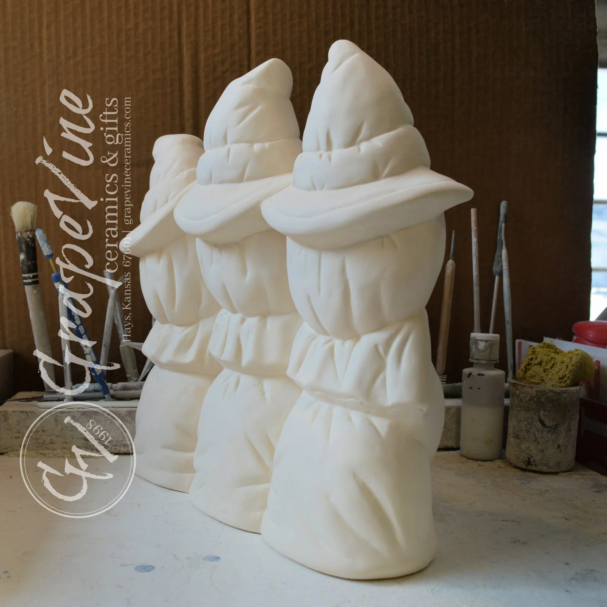 Side view of Window Witches earthenware bisque