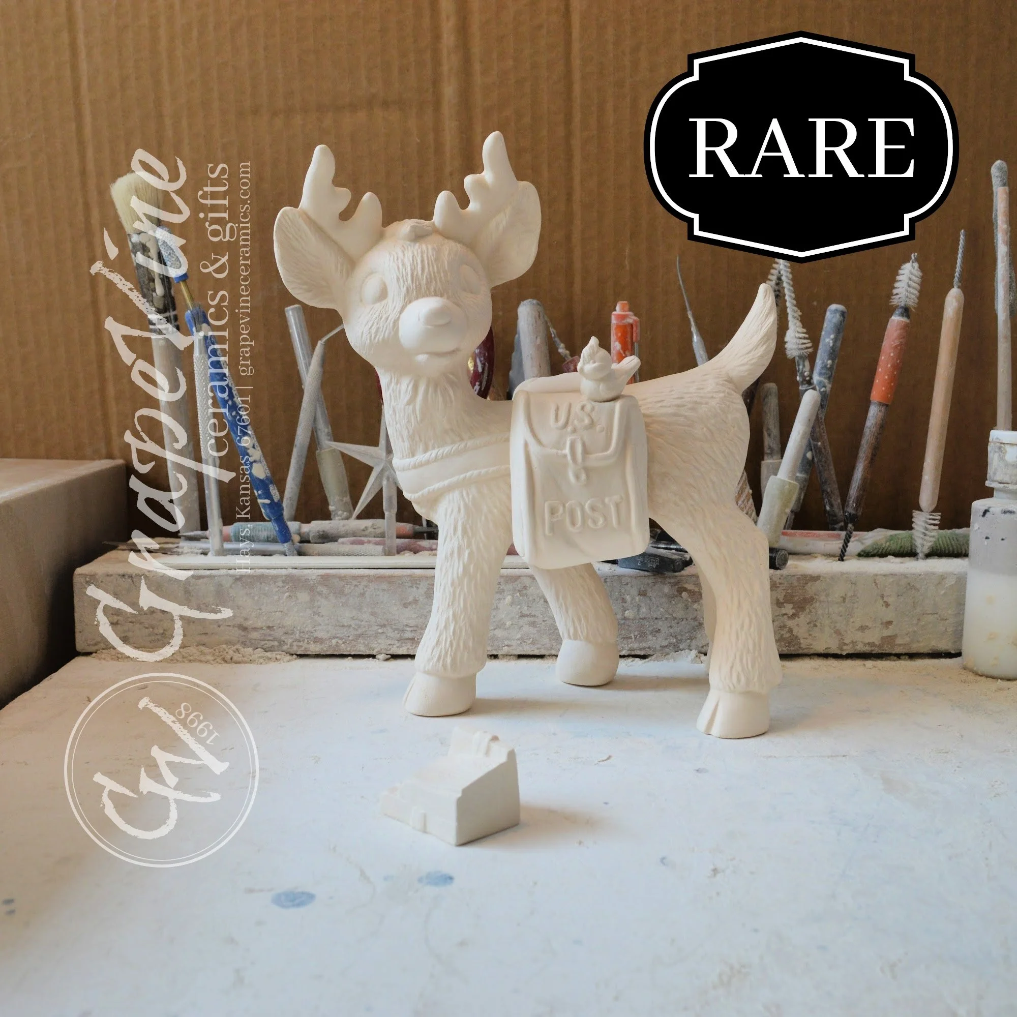 Unpainted Reindeer Postman ceramic figurine – Kimple mold