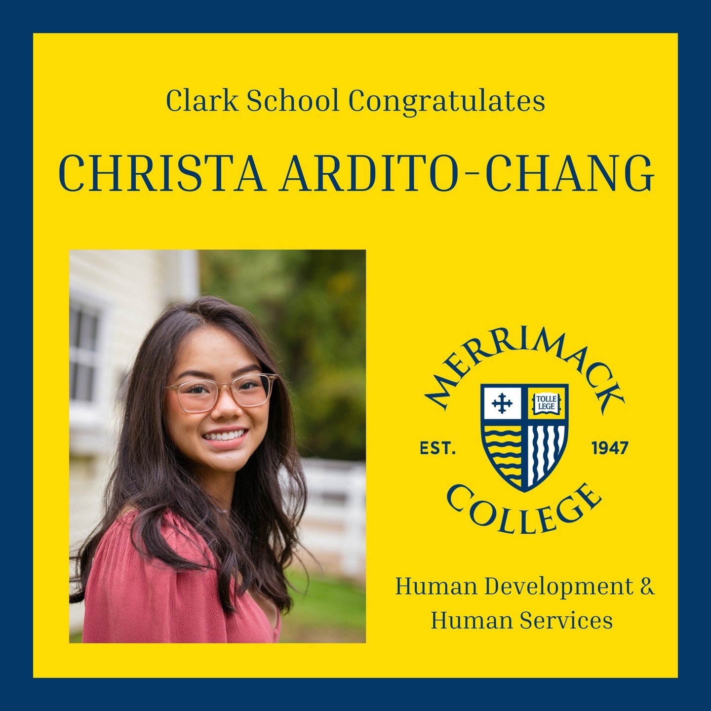 Clark School Congratulates @carditochang for her decision to attend @merrimackcollege in the Fall, with a focus in Human Development &amp; Human Services!