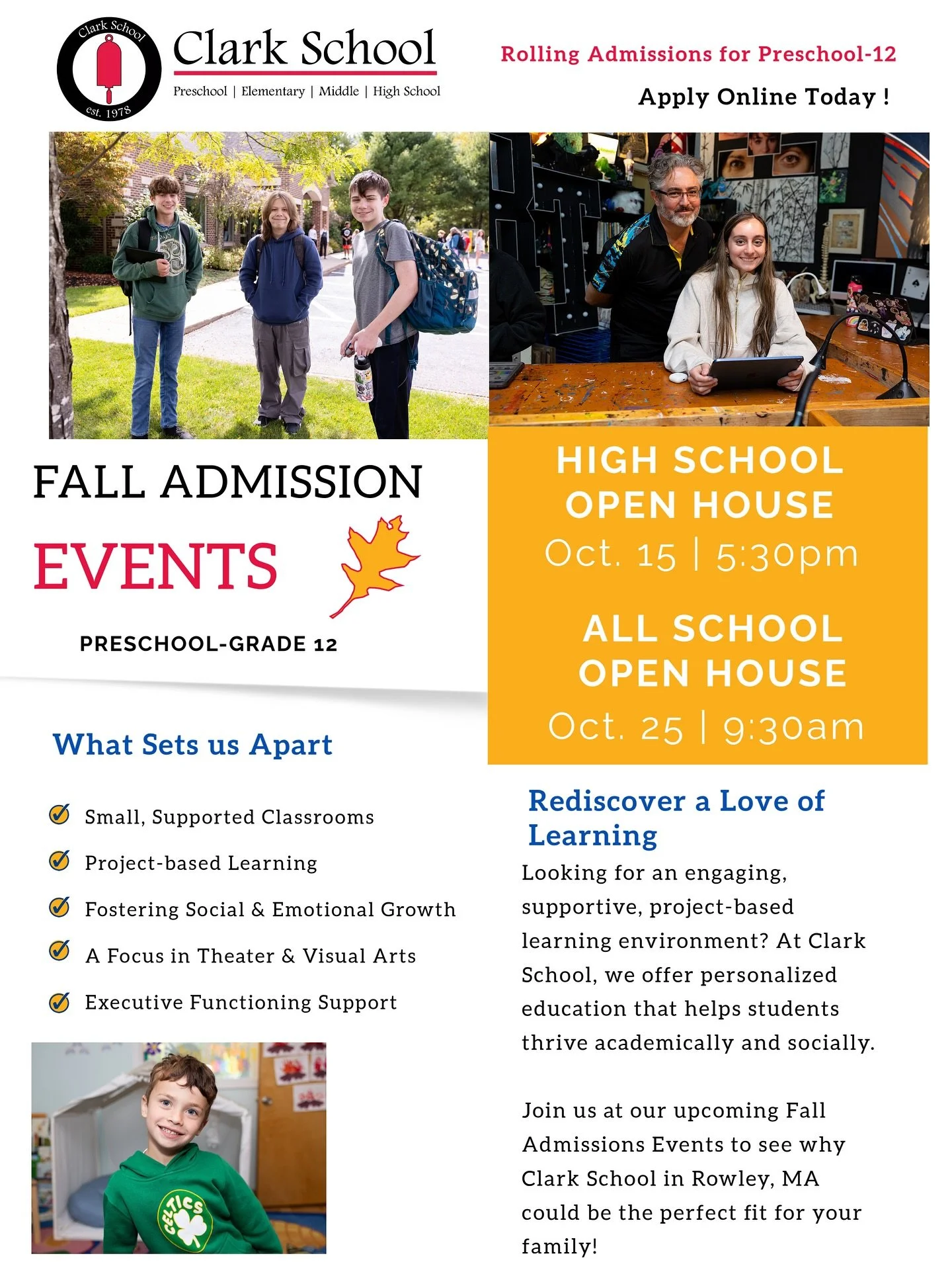 Join us for a Fall Admissions Event! 

R.S.V.P: clarkschool.com