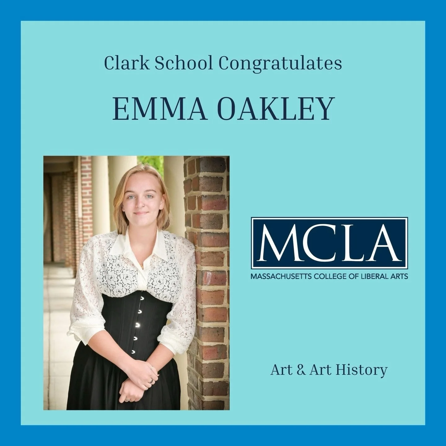 Congratulations to Clark senior Emma Oakley!
This fall, Emma will attend Massachusetts College of Liberal Arts to study Art and Art History 🎨

She&rsquo;s finishing her Clark journey with a senior internship at the Amesbury Public Library&mdash;cont