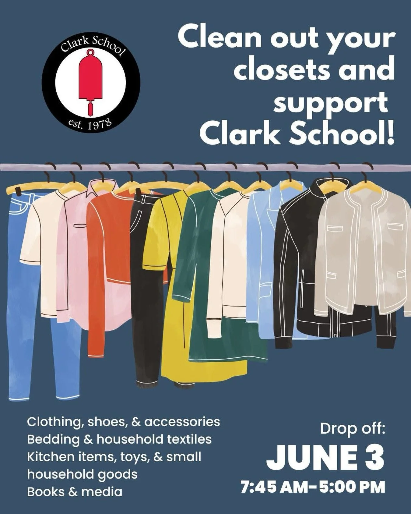 Clean Out Your Closets &amp; Support Clark School!

We&rsquo;re excited to host a Savers FUNDrive&reg; collection to support school-wide curriculum and activities at Clark School in Rowley! Every bag and box donated helps us reach our goal while givi