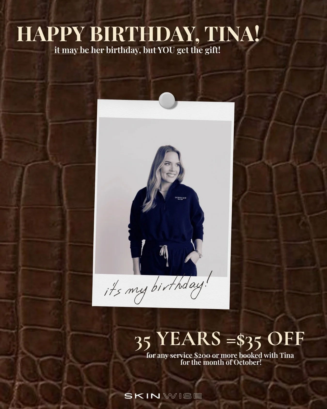 35 years = $35 OFF! ✨🍾

It&rsquo;s my birthday month, but YOU get the gift!

In celebration of turning 35, I&rsquo;m giving you $35 OFF any service of $200 or more booked with me during the month of October! Use promo code TINA35 when booking online