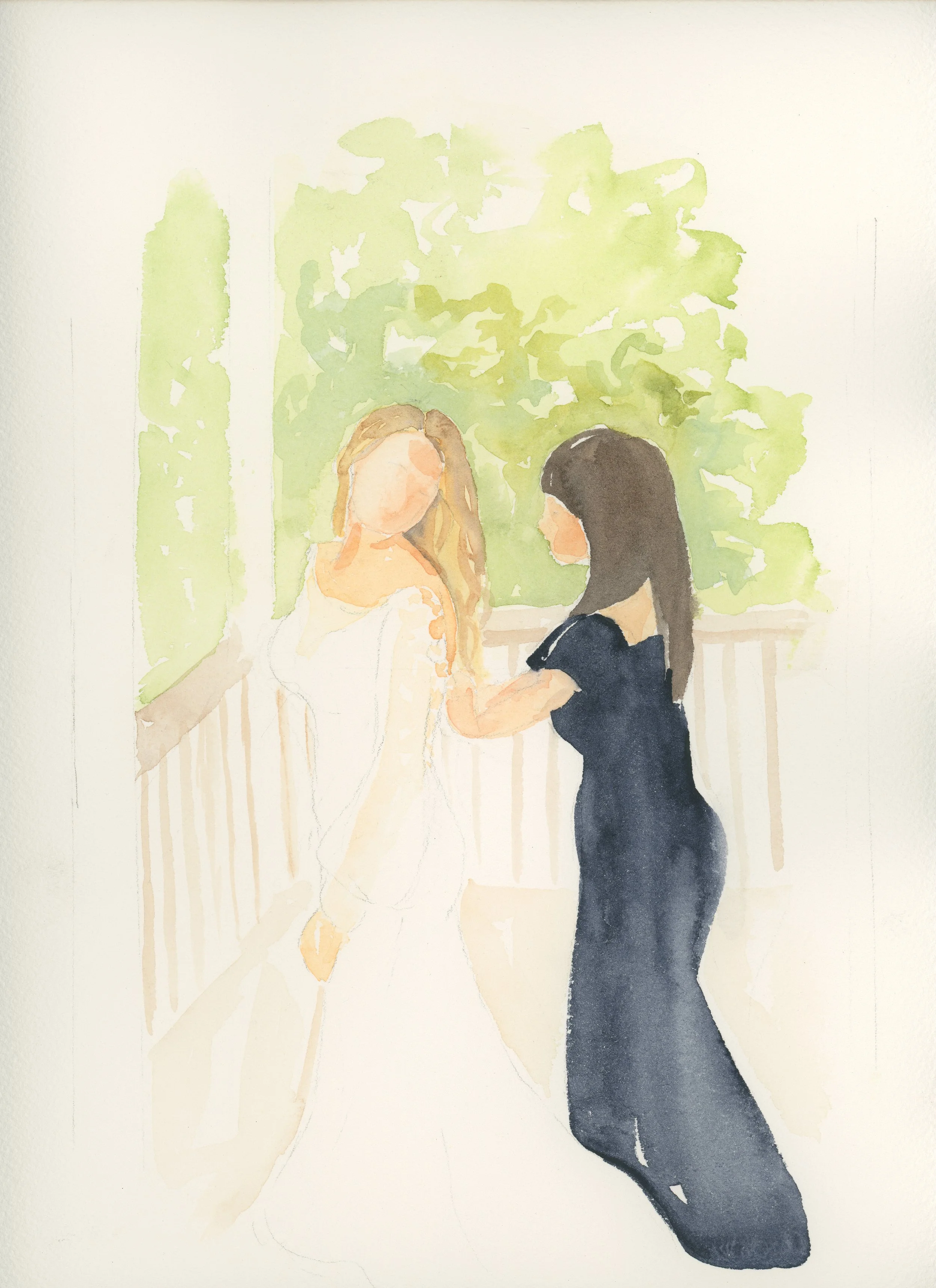 Watercolor Wedding Illustration Mother Daughter