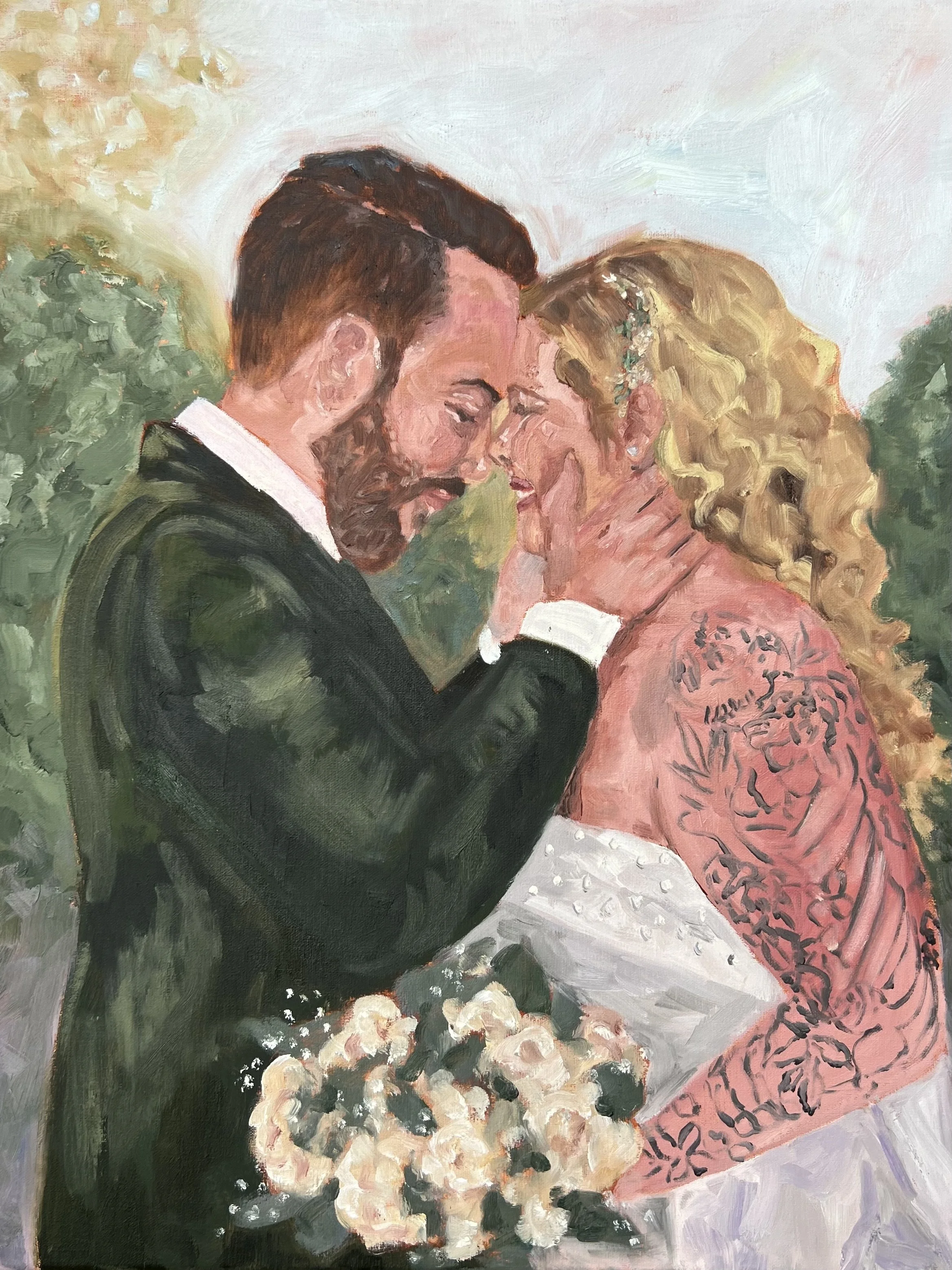 close up painting of the bride and groom